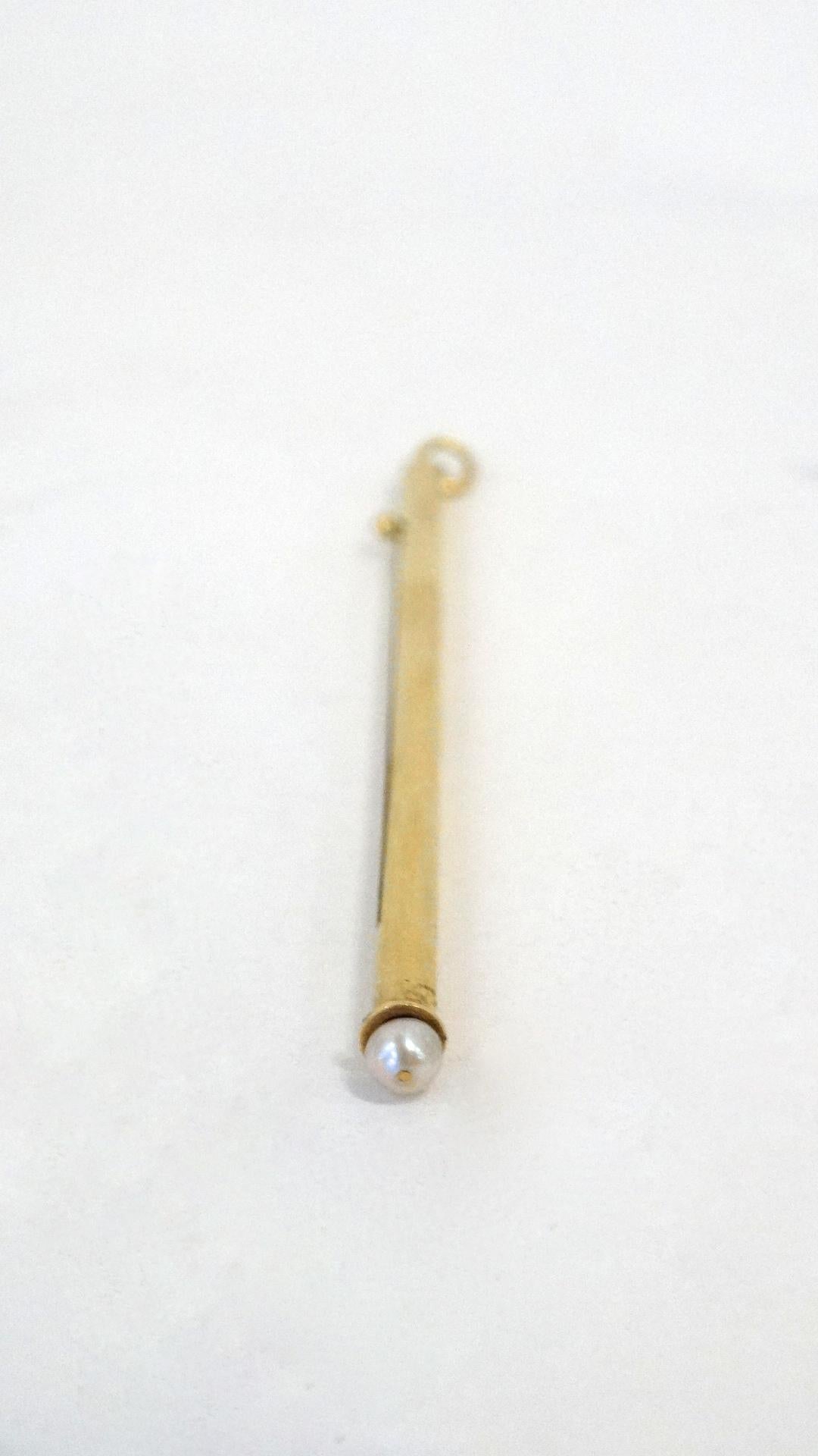 Women's or Men's Vintage Cartier 18K Yellow Gold Pearl Champagne Swizzle Stick Pendent