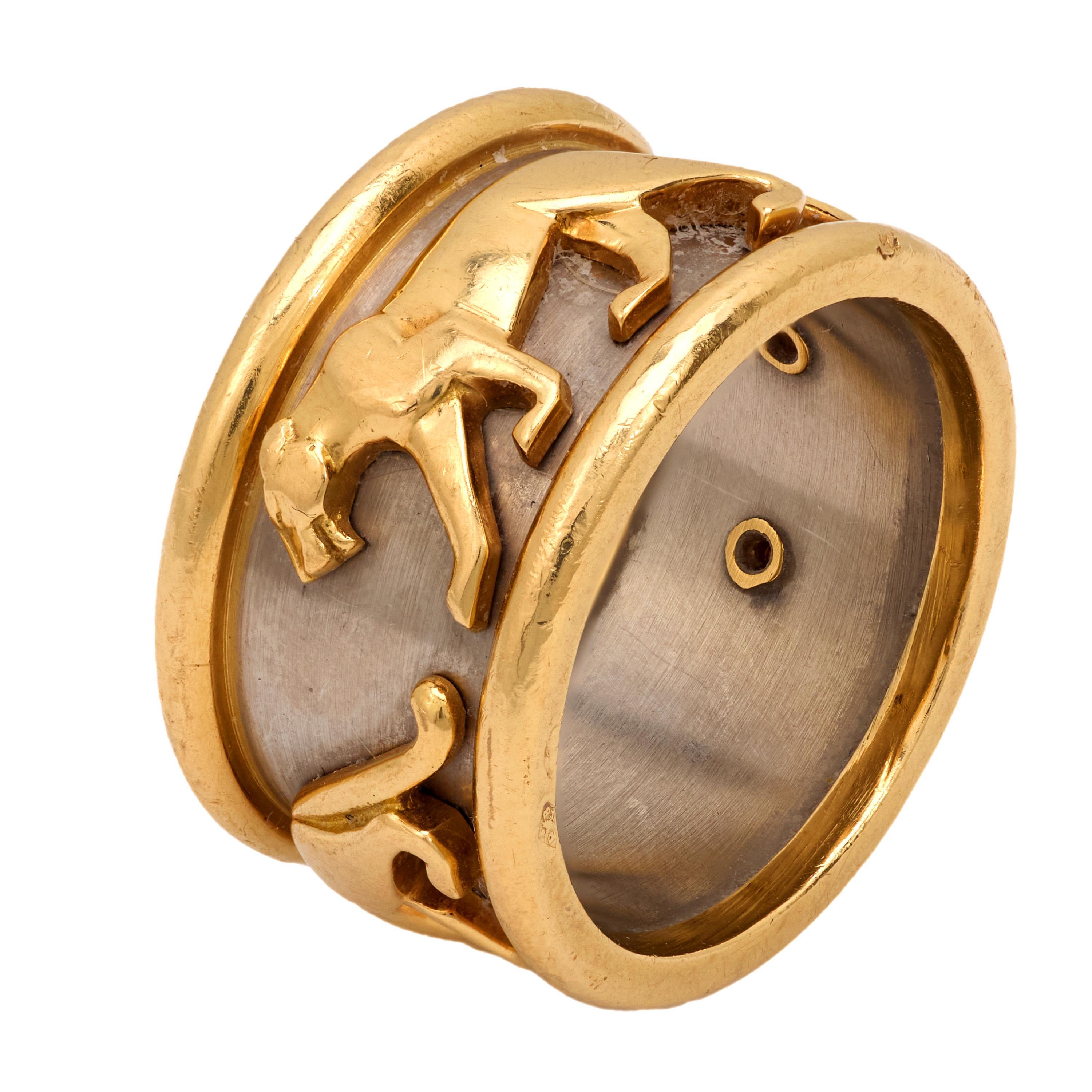 Modern Vintage Cartier 18k yellow gold walking panther band For Sale