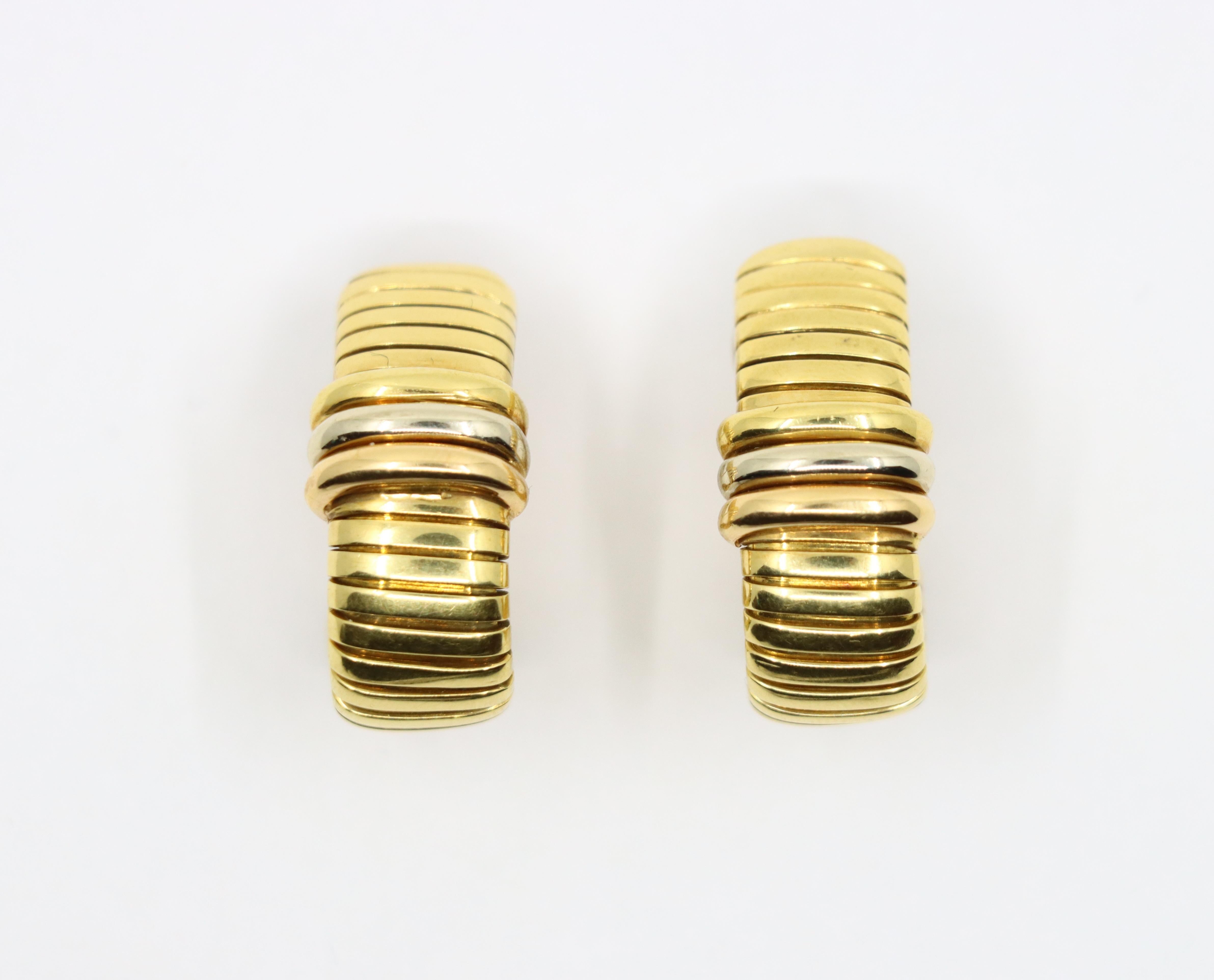Pendientes Tubogas Vintage Cartier de oro amarillo y blanco de 18 quilates en Bueno estado para la venta en Flushing, NY