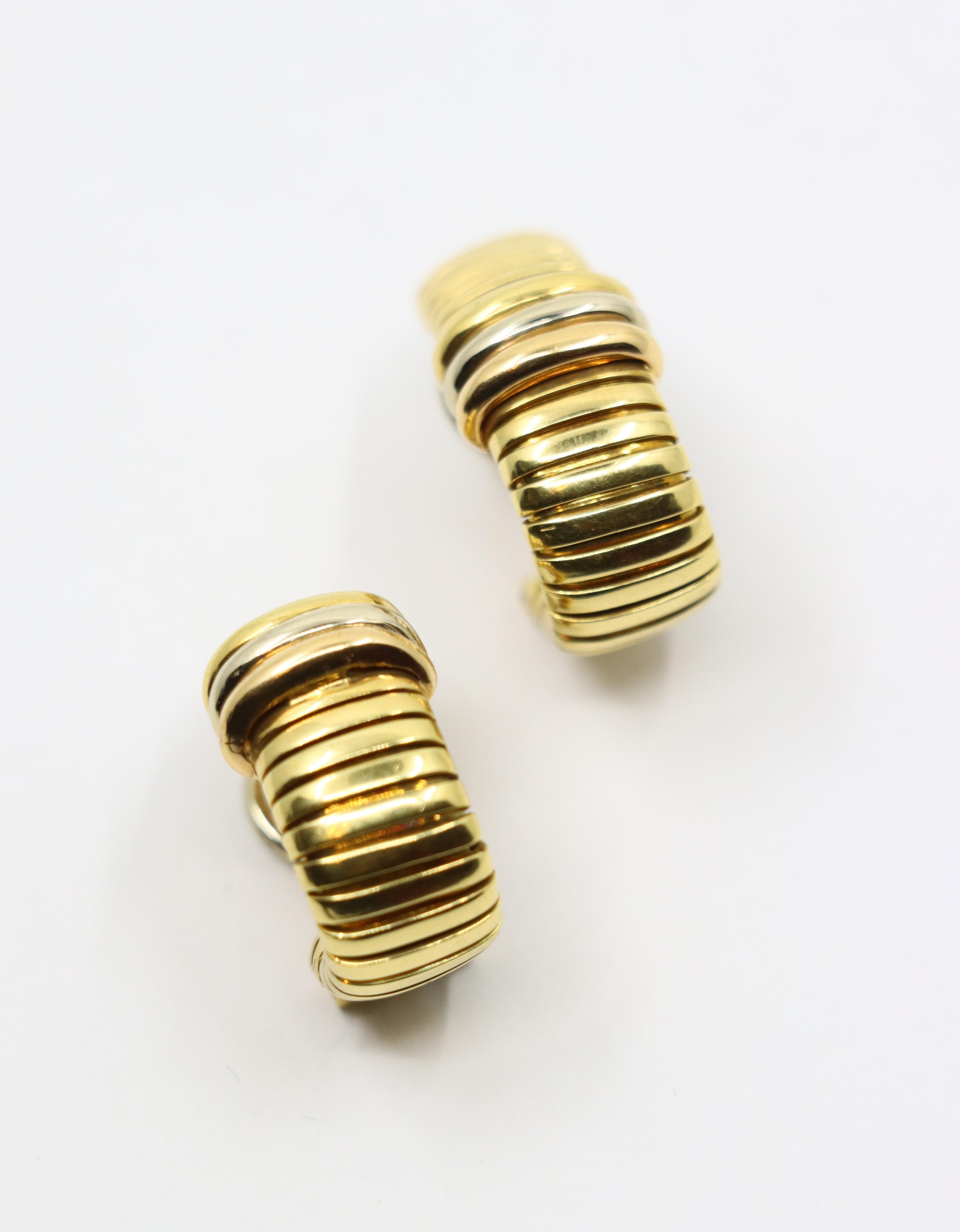 Femenino o masculino Pendientes Tubogas Vintage Cartier de oro amarillo y blanco de 18 quilates en venta