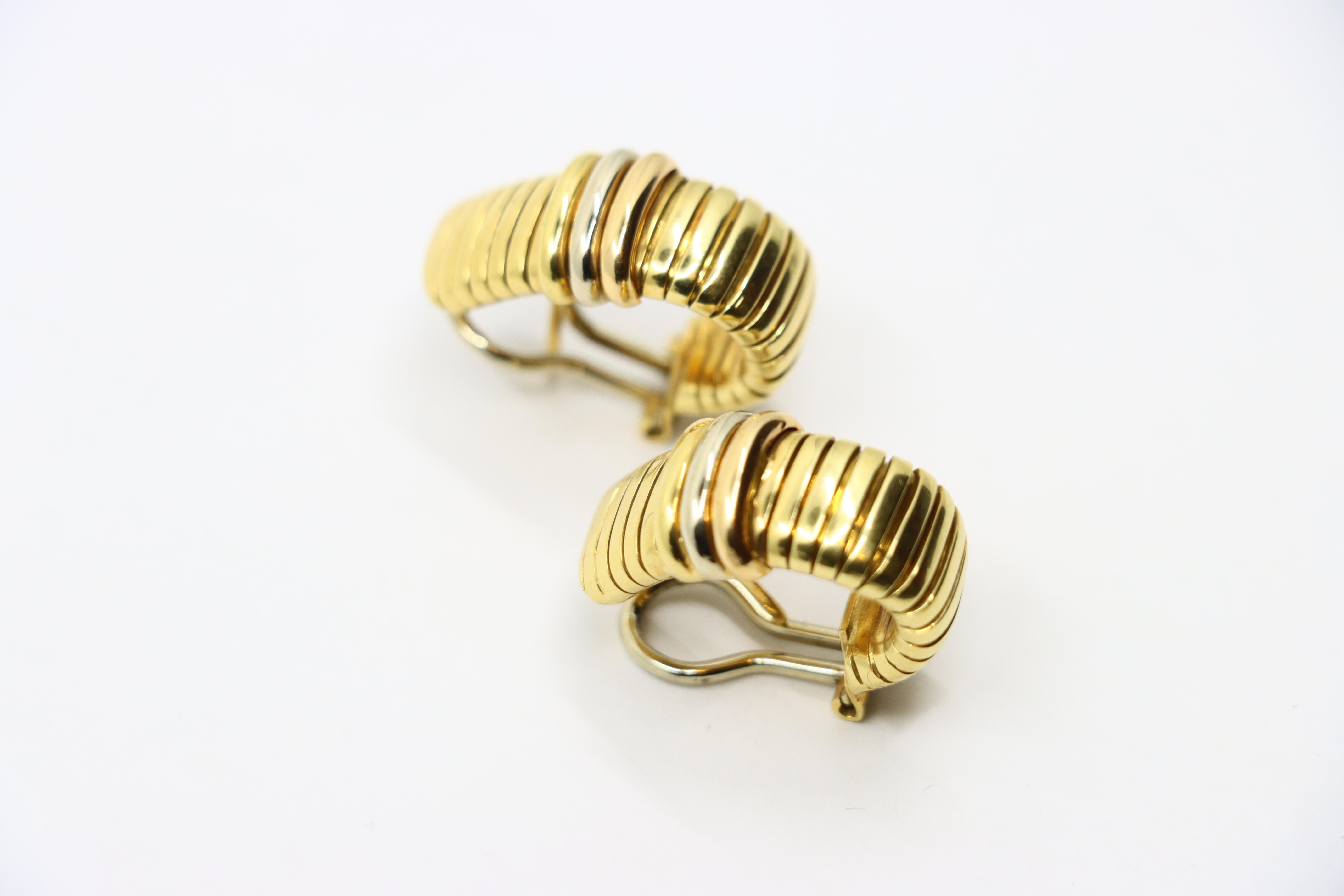 Pendientes Tubogas Vintage Cartier de oro amarillo y blanco de 18 quilates en venta 1