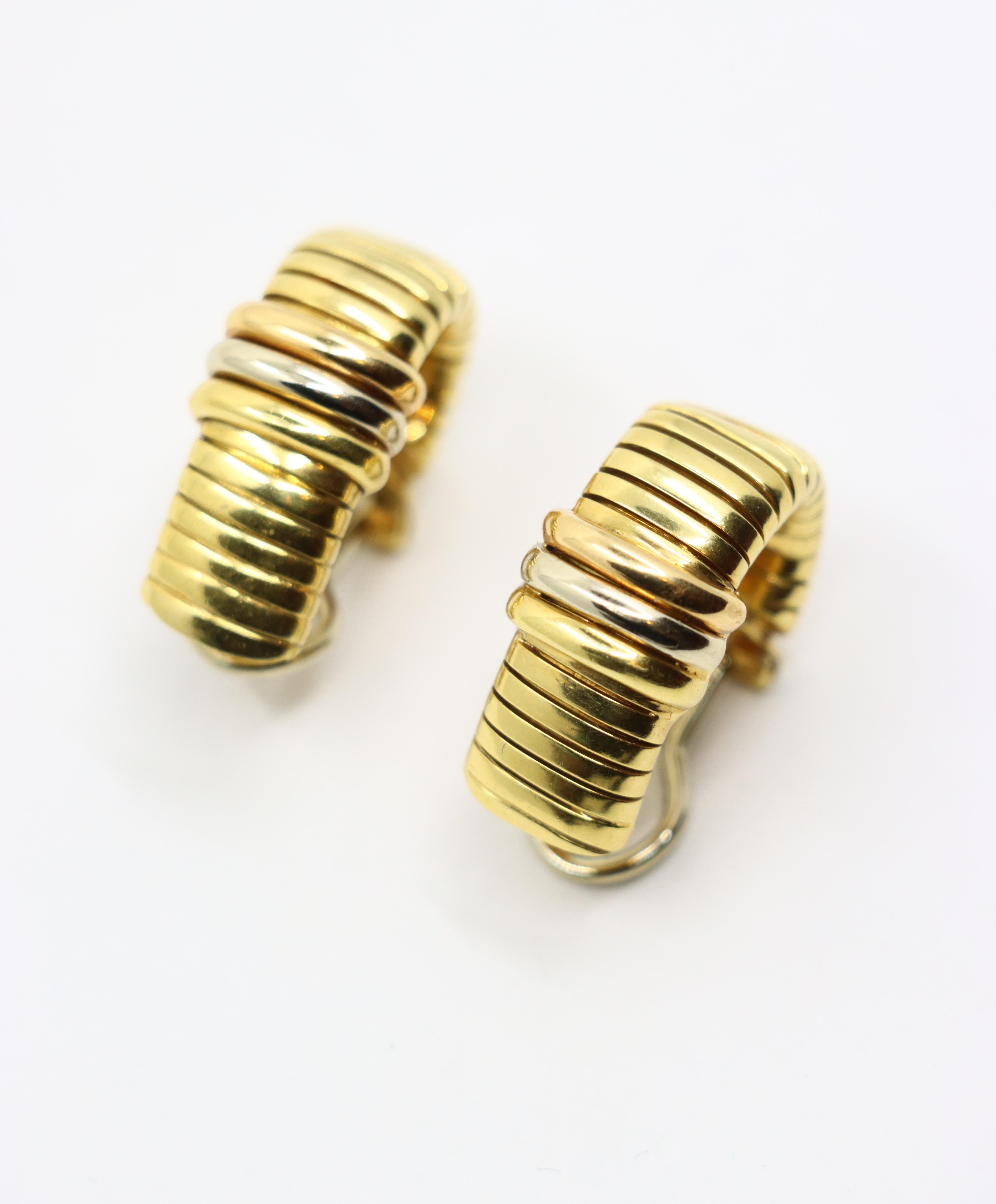 Pendientes Tubogas Vintage Cartier de oro amarillo y blanco de 18 quilates en venta 2