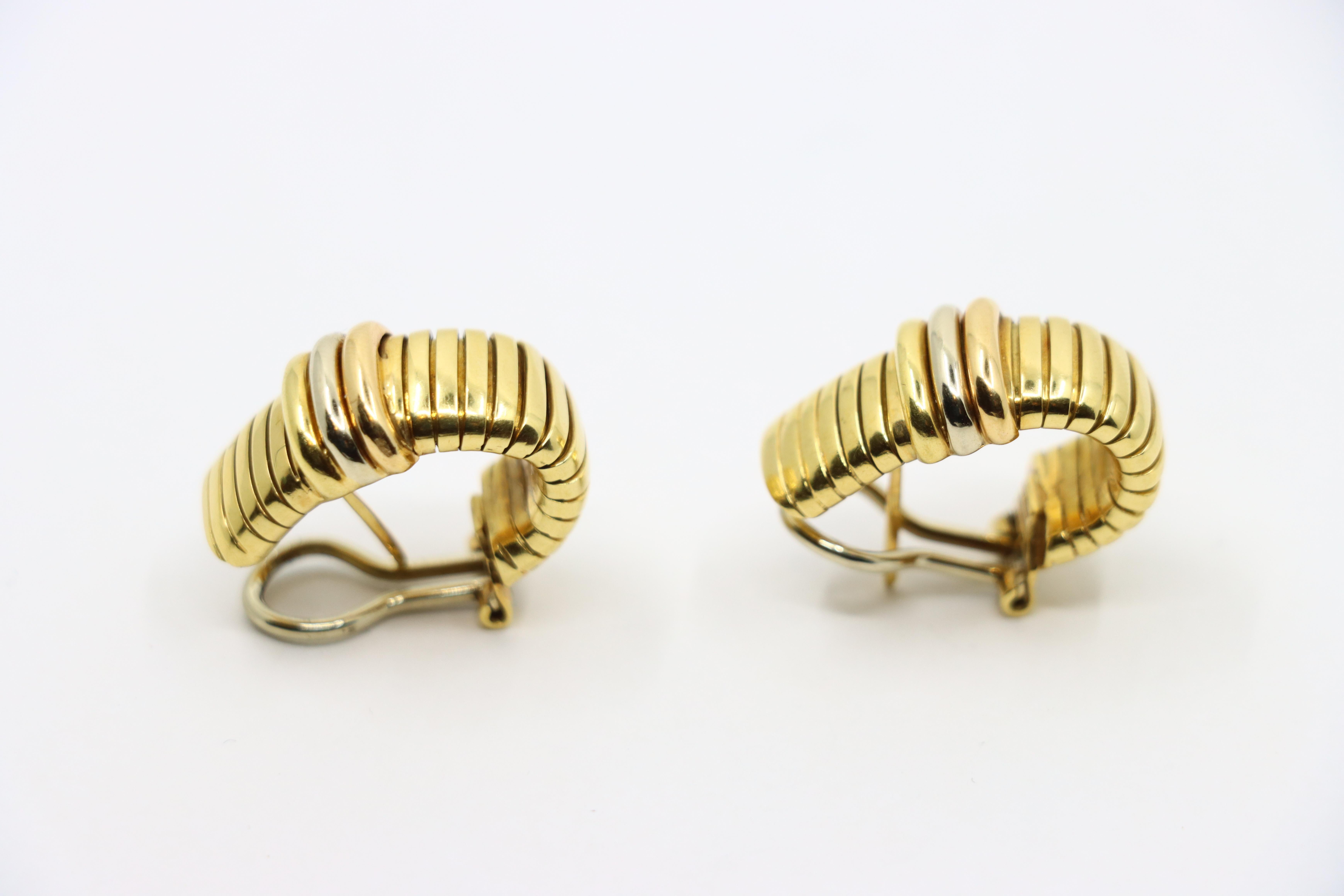 Pendientes Tubogas Vintage Cartier de oro amarillo y blanco de 18 quilates en venta 3