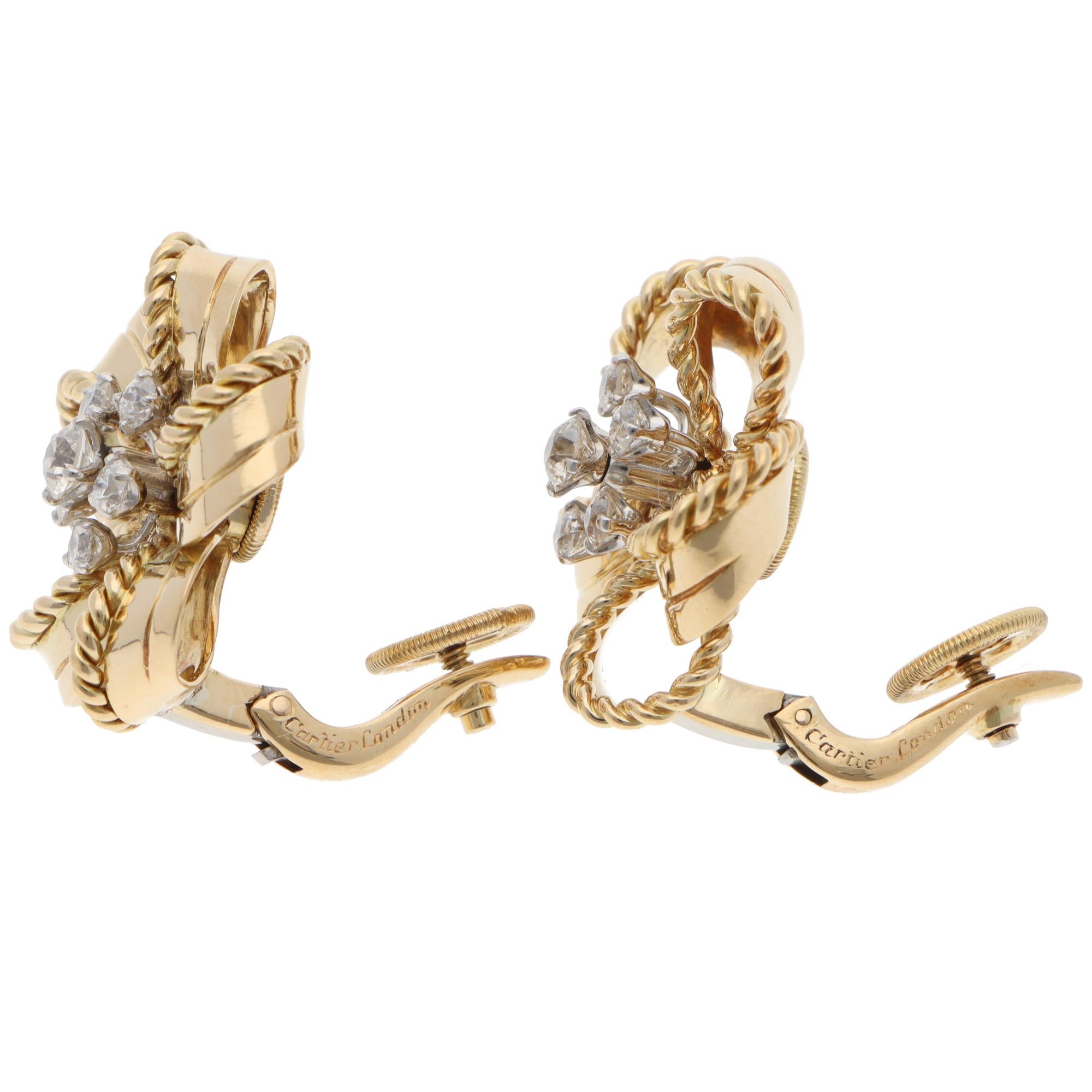 Vintage Cartier 1960er Jahre Diamant-Ohrringe aus Gelbgold im Zustand „Hervorragend“ im Angebot in London, GB