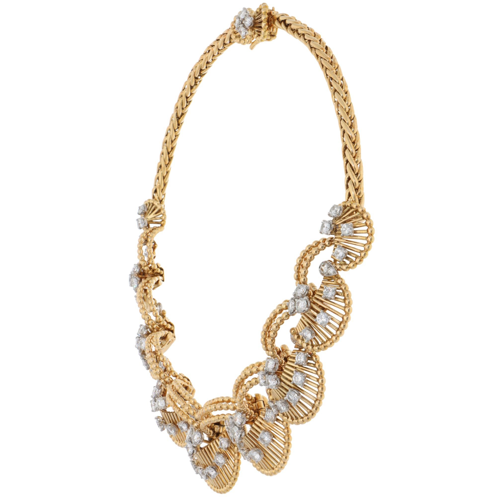 Brilliant Cut Vintage Cartier 1960s Diamond Necklace in Yellow Gold For Sale