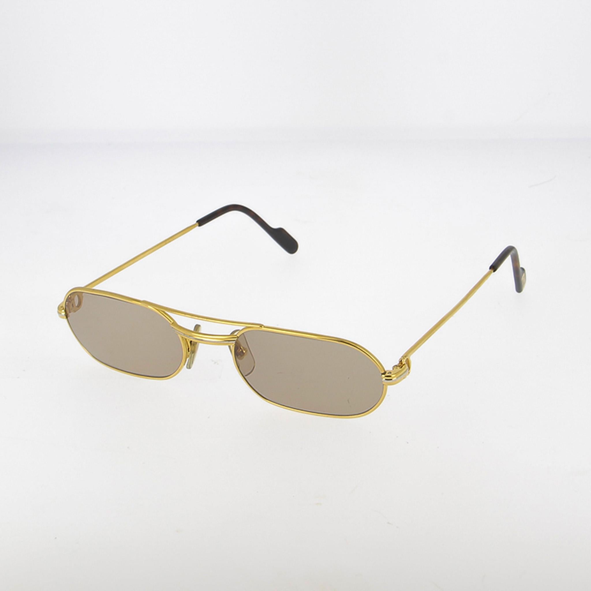 Gli occhiali da sole Cartier Signature 1983 offrono un'interpretazione audace e contemporanea di un'eleganza senza tempo. Vero e proprio simbolo del lusso raffinato di Cartier, questo modello unisex fonde perfettamente il moderno design geometrico