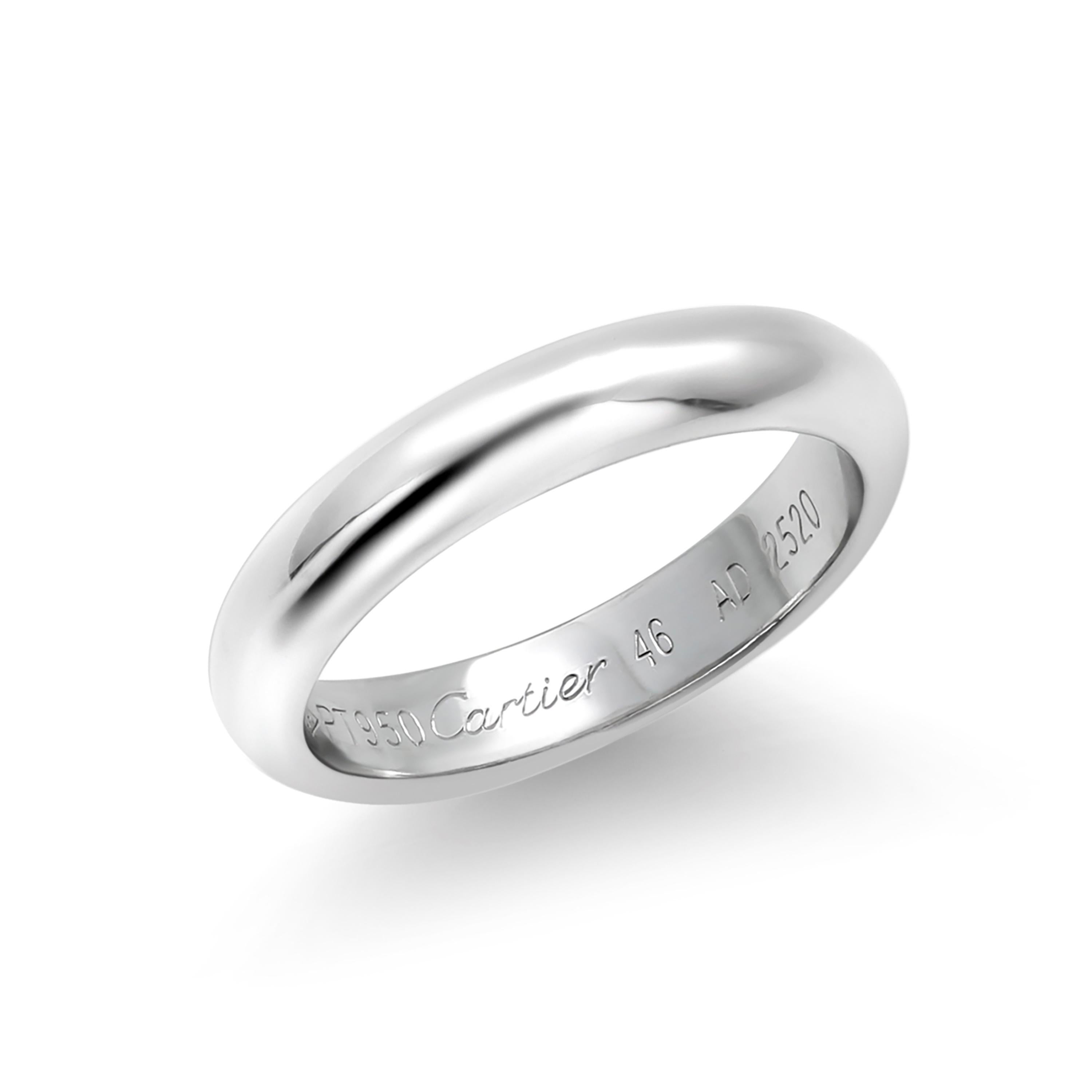 Cartier 1985 Platinum 3.5 Millimeter Wedding Band Size 5.25 Signed Cartier  In Good Condition For Sale In New York, NY