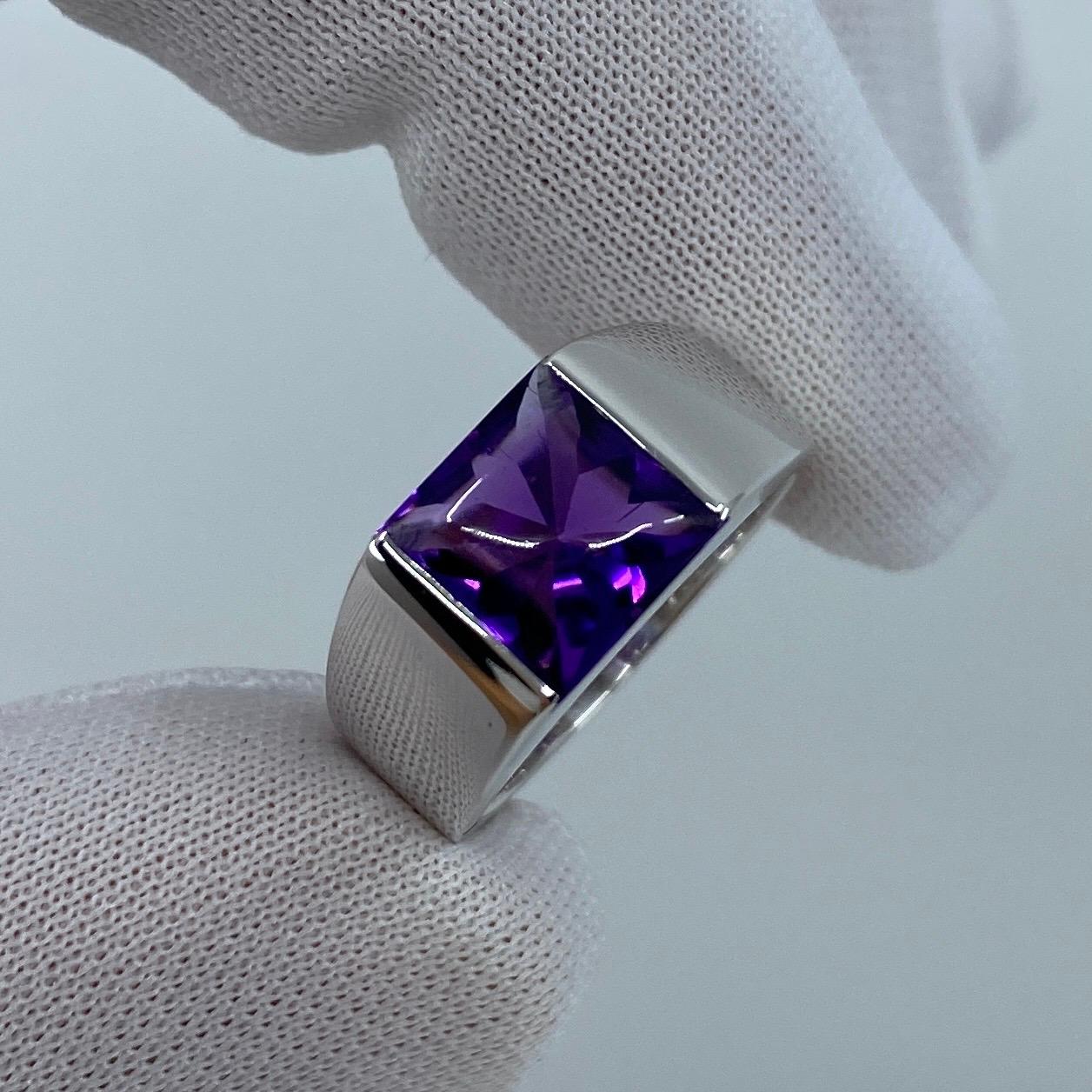 Vintage Cartier 2 Carat Deep Purple Amethyst 18 Karat White Gold Tank Band Ring In Excellent Condition In Birmingham, GB