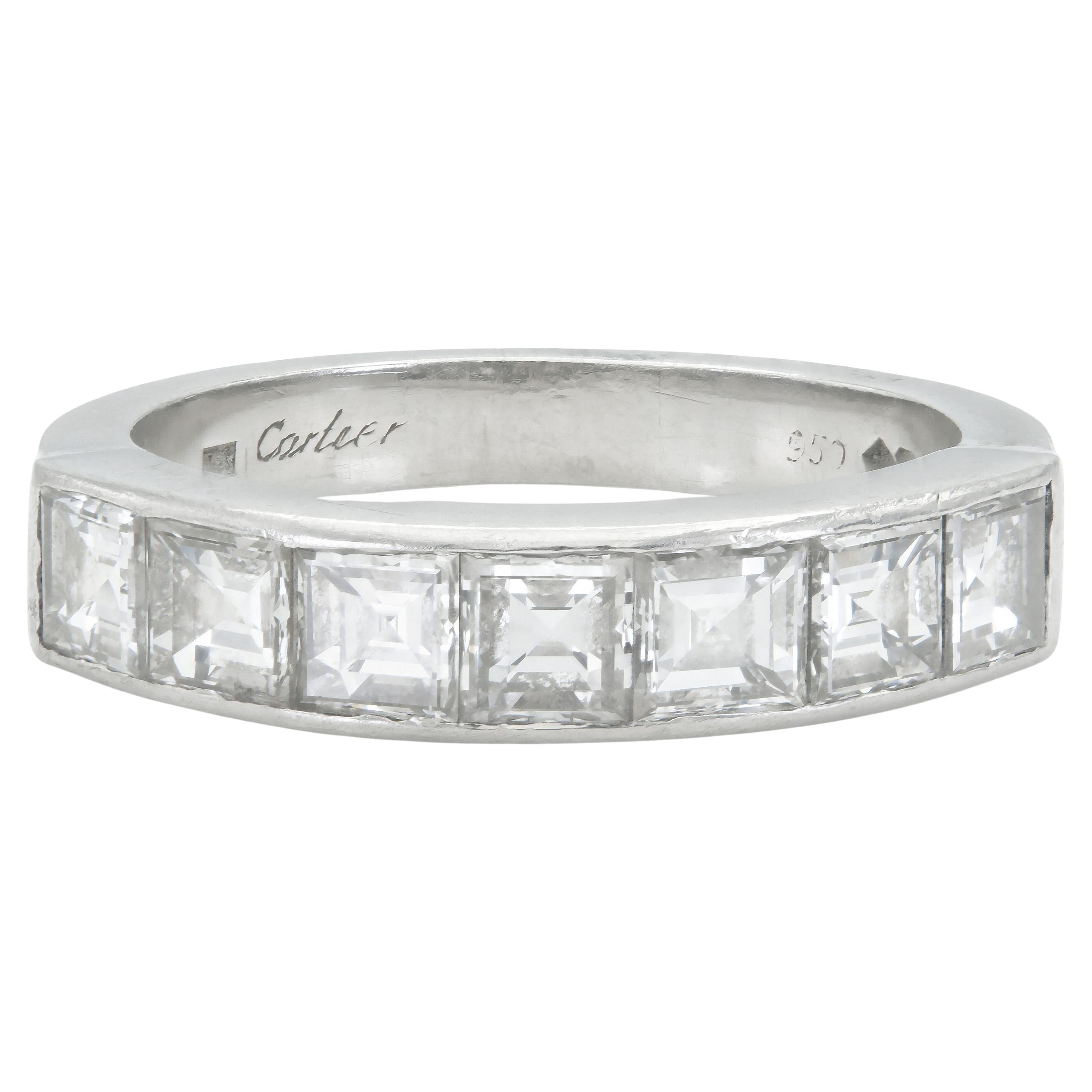 Vintage Cartier 2.10 Carat Square Emerald Cut Diamond Halfway Band