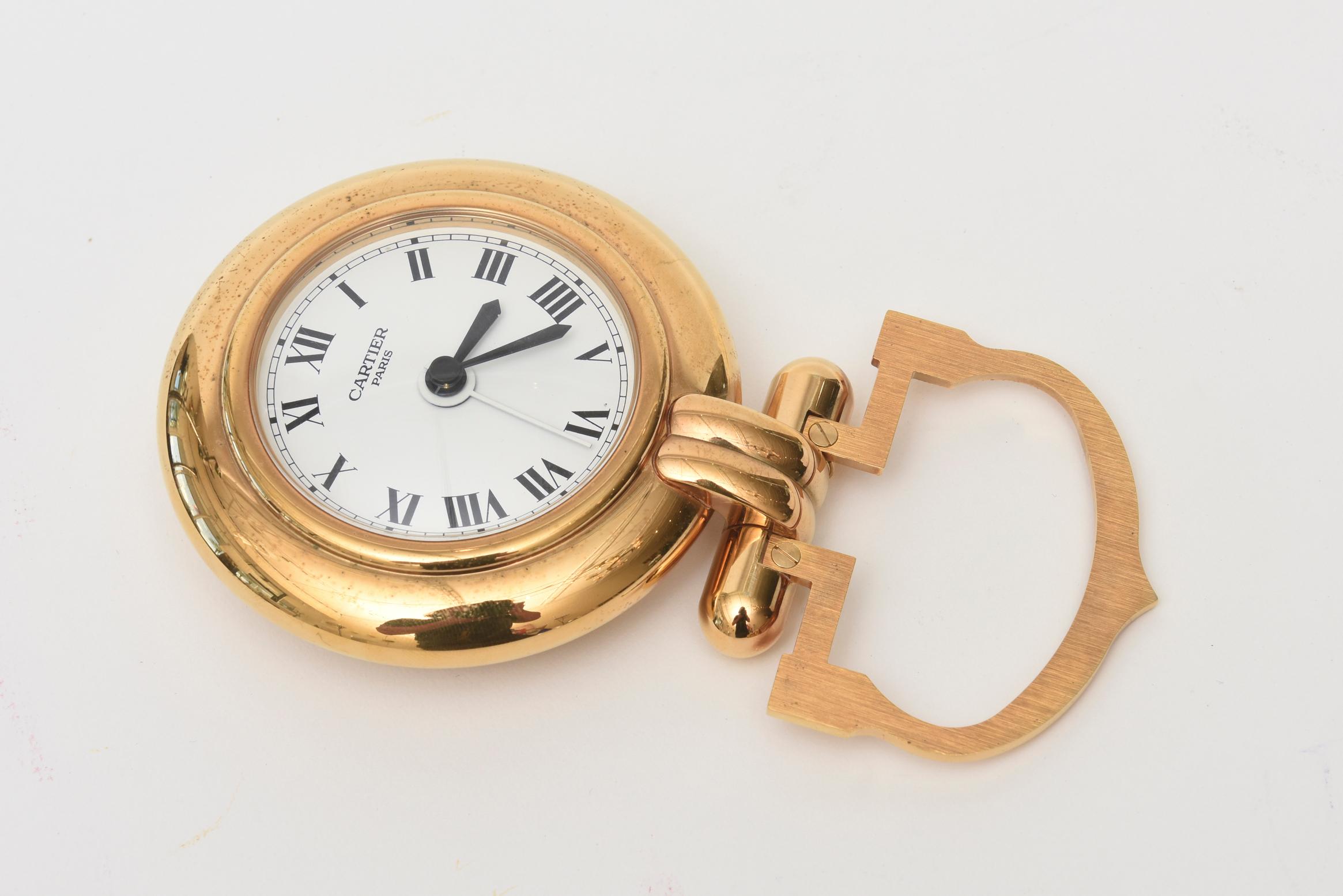 Cartier 24-Karat Gold-Plated Travel Quartz Desk Clock or Desk Accessory Vintage In Good Condition In North Miami, FL