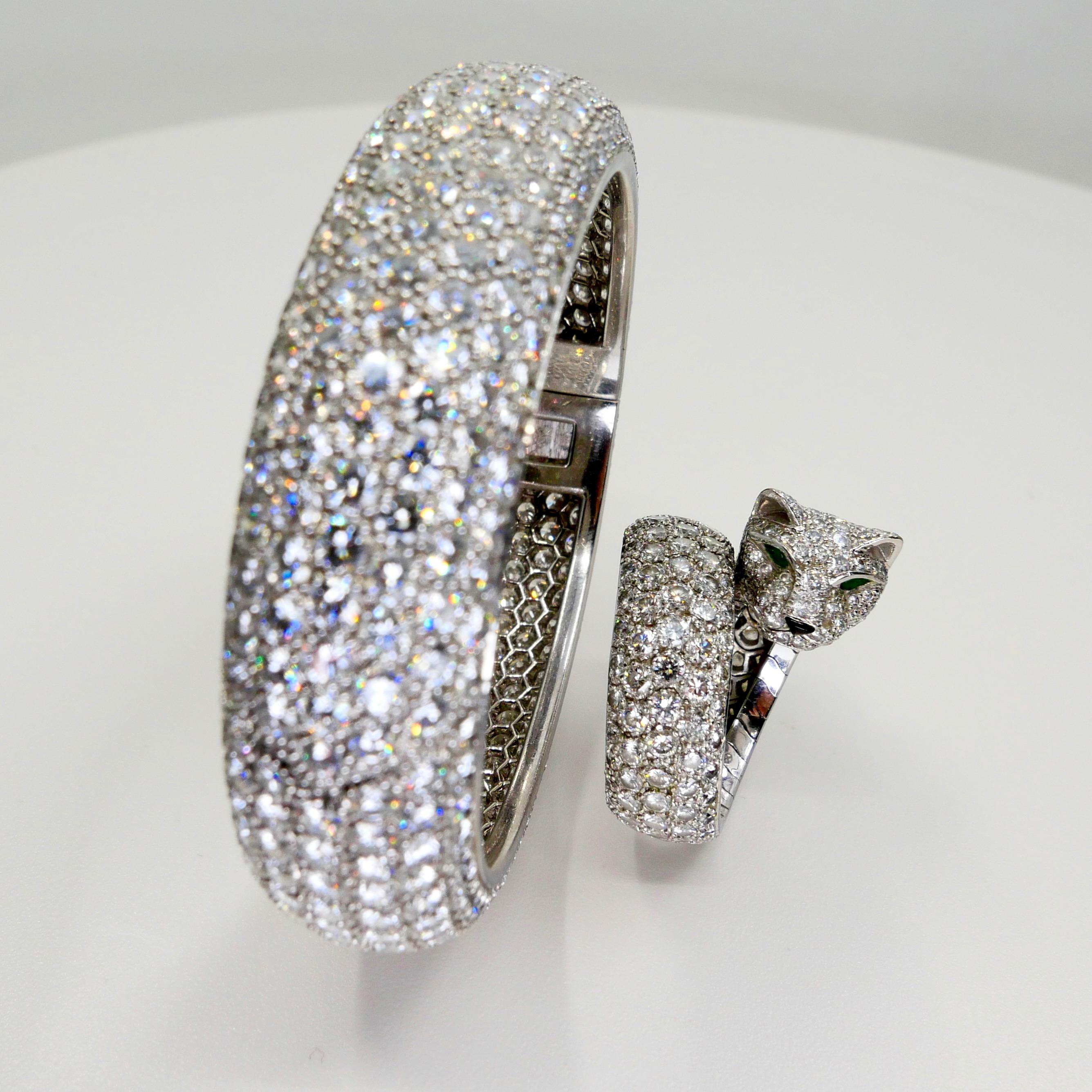 Vintage Cartier 30 Carat Diamond Bangle & 10 Carat Diamond Panthere Ring Set 4