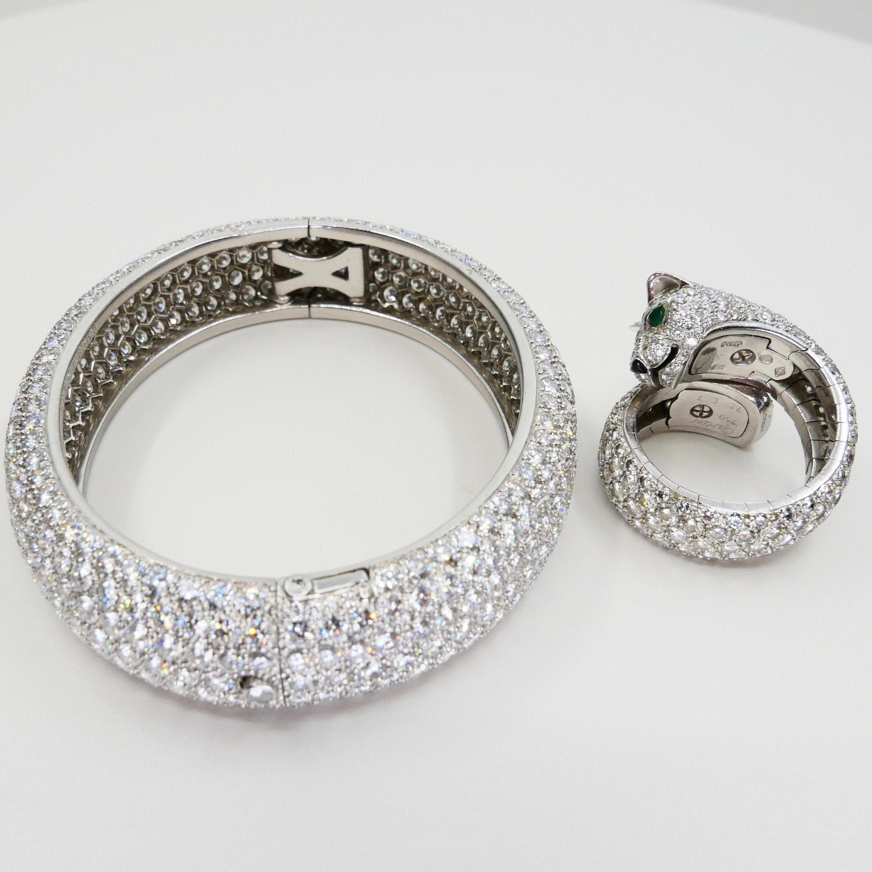 Vintage Cartier 30 Carat Diamond Bangle & 10 Carat Diamond Panthere Ring Set 6