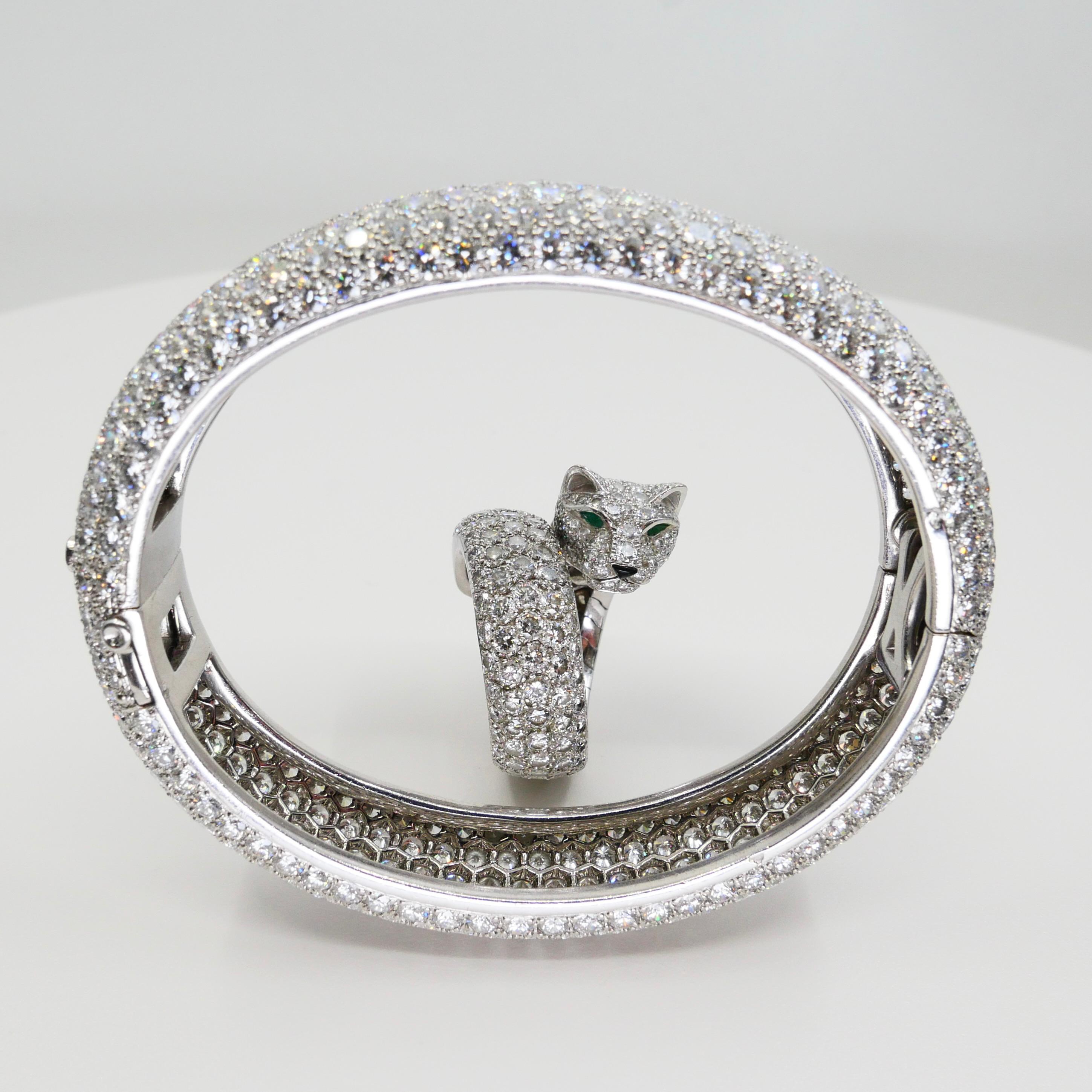Vintage Cartier 30 Carat Diamond Bangle & 10 Carat Diamond Panthere Ring Set 7