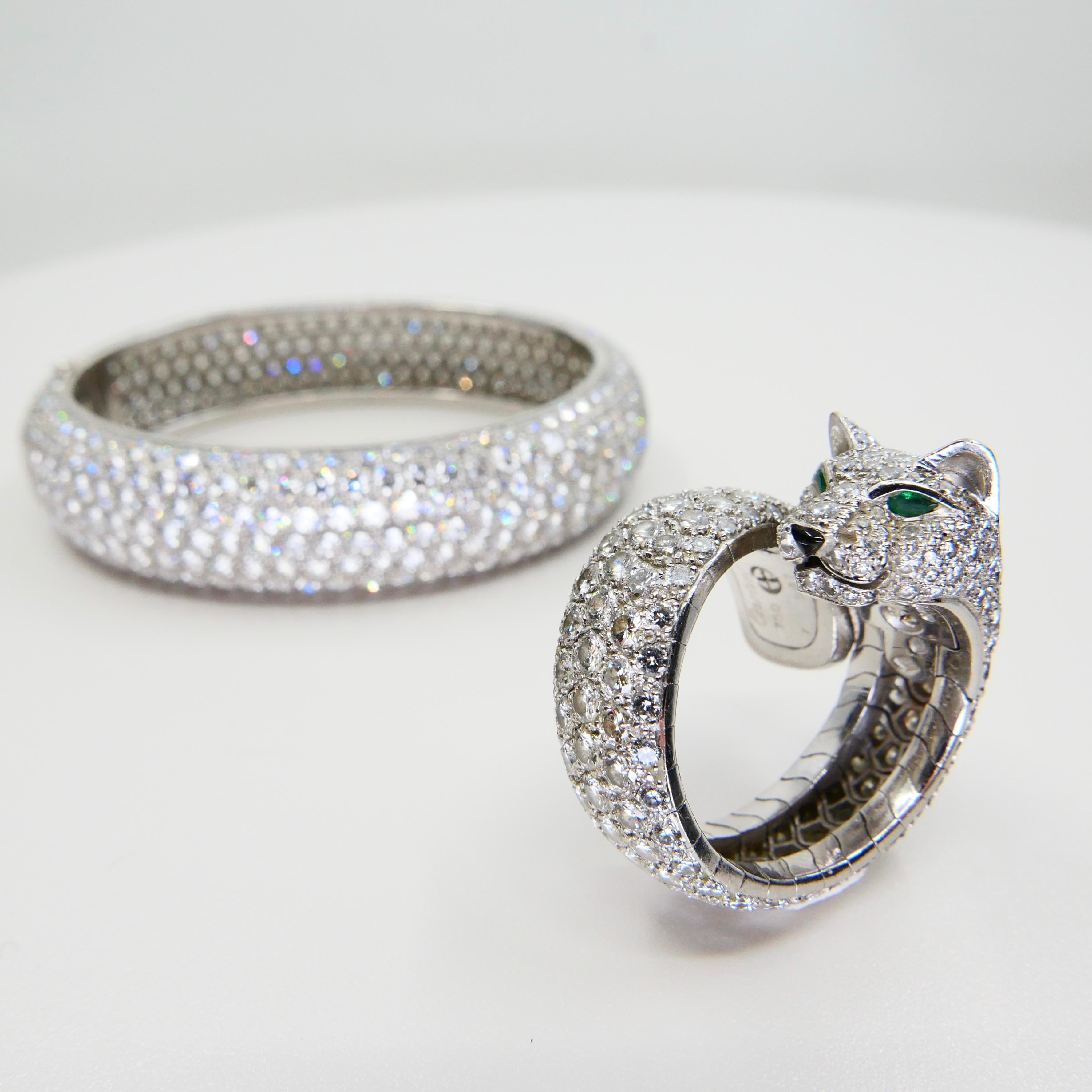 Vintage Cartier 30 Carat Diamond Bangle & 10 Carat Diamond Panthere Ring Set 10