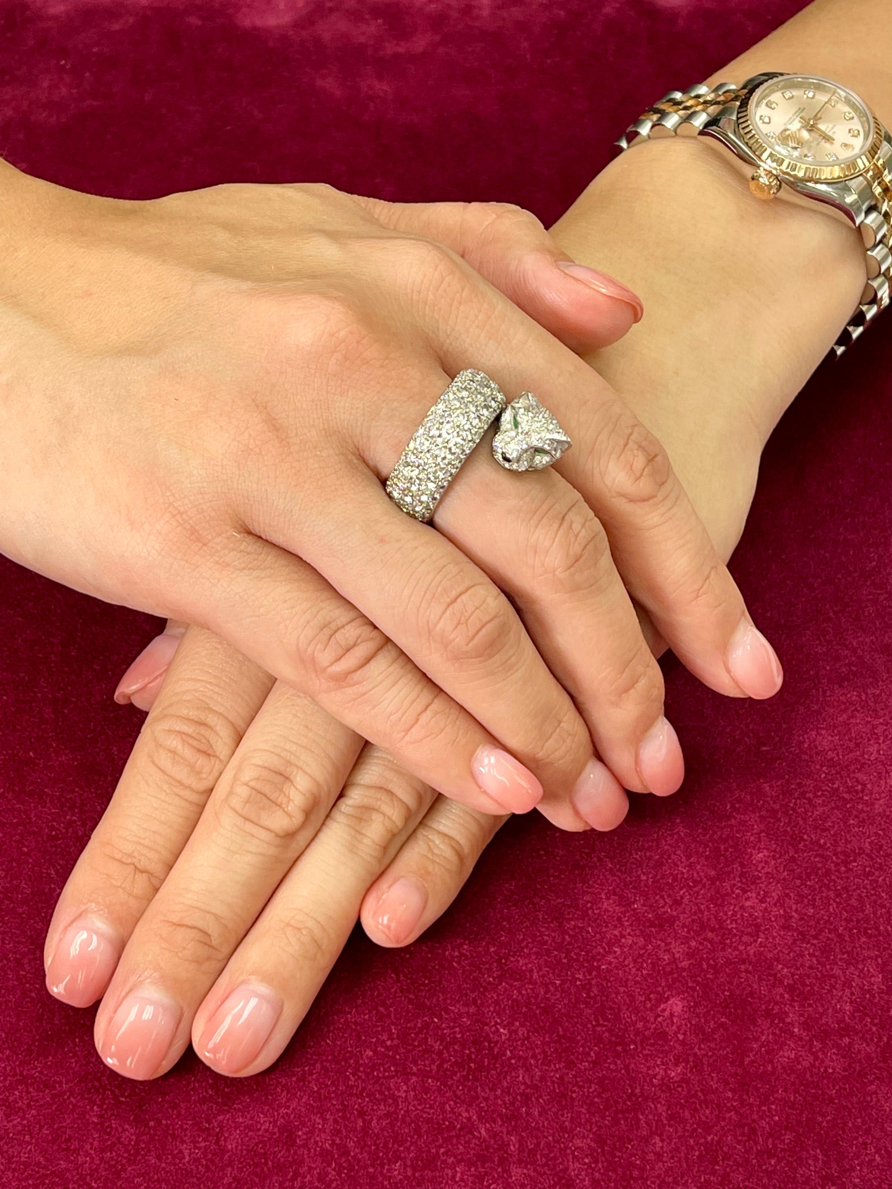Round Cut Vintage Cartier 30 Carat Diamond Bangle & 10 Carat Diamond Panthere Ring Set