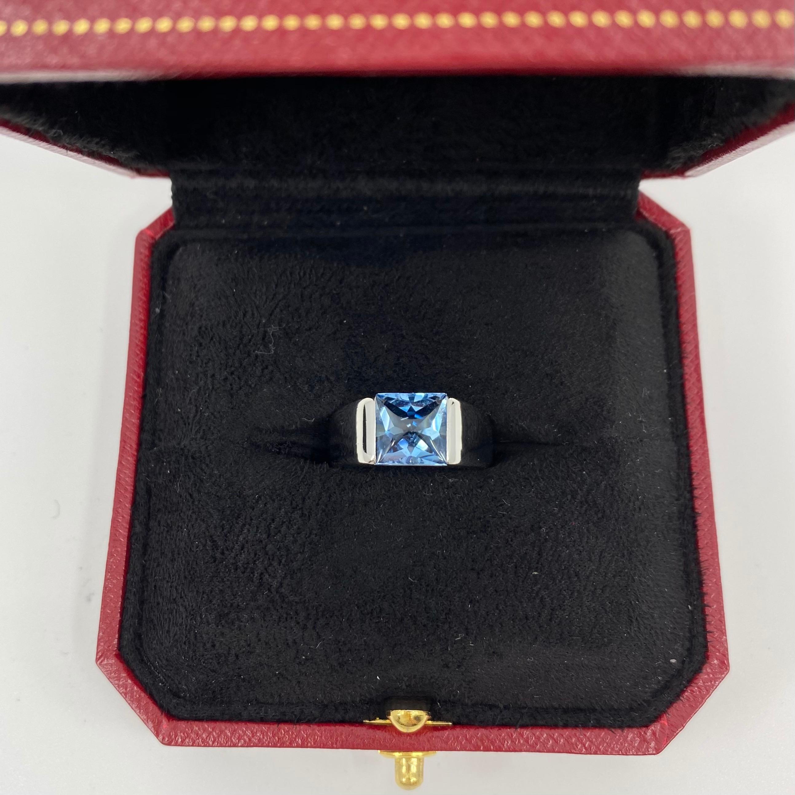 Women's or Men's Vintage Cartier 4 Carat Swiss Blue Topaz 18 Karat White Gold Tank Ring 