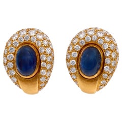 Vintage Cartier 4.65 carat sapphire diamond 18k yellow gold clip on earrings