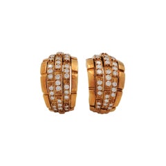 Vintage Cartier 5-Row 'Maillon Panthere' Yellow Gold and Diamond Earrings