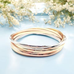 Vintage Cartier 7 Bandas Pulseras Trinity Rolling Tricolor Oro Brazalete