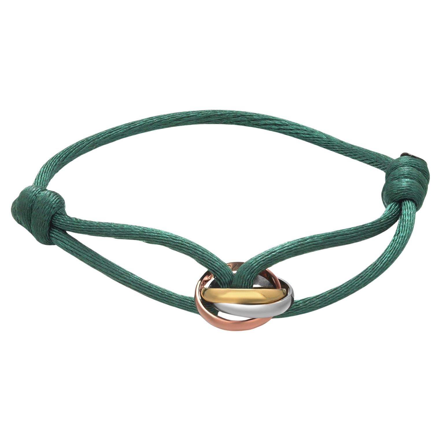 Vintage Cartier Adjustable 18K Gold Trinity Green Cord Bracelet For Sale 3