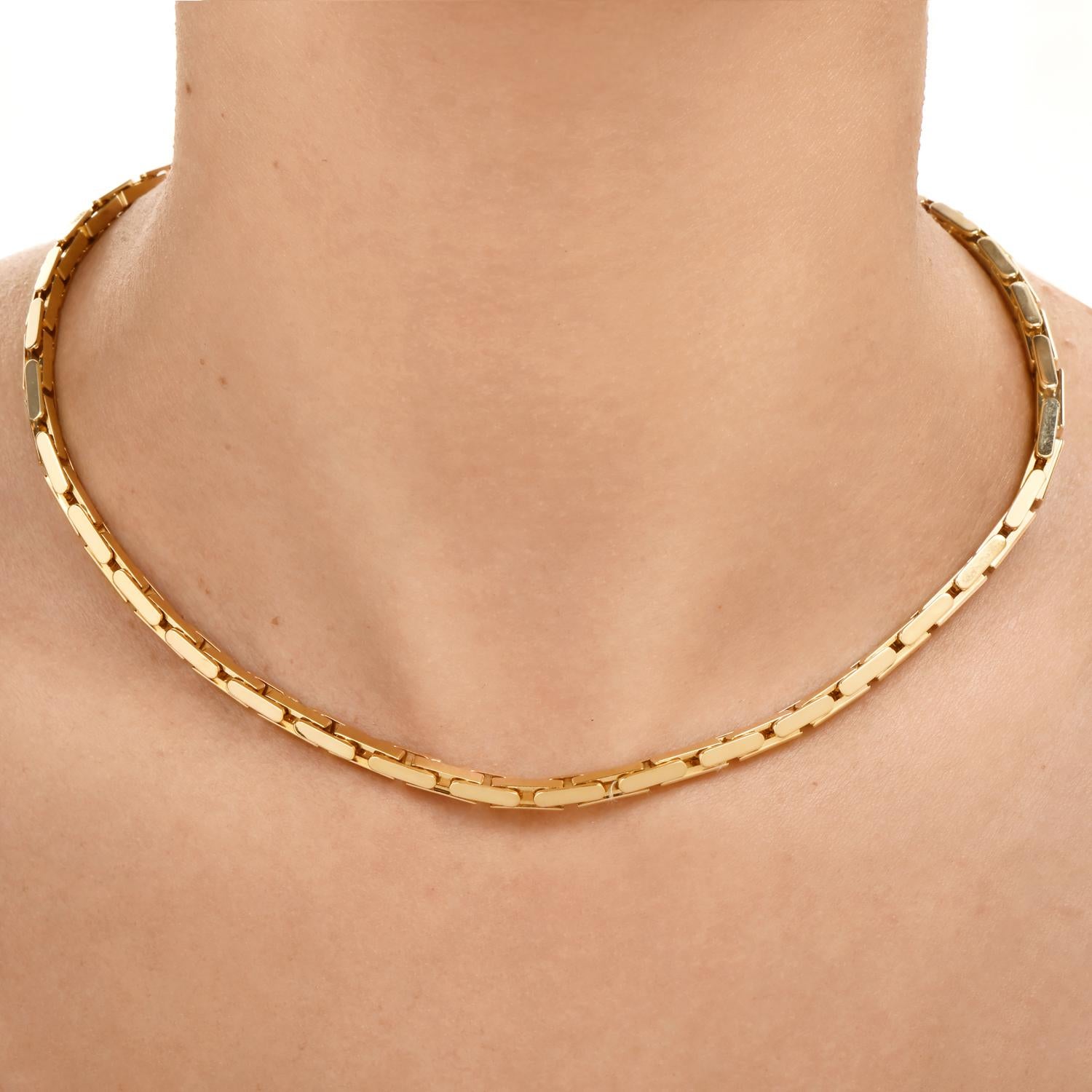 This Vintage Cartier Agrafe is an exquisite piece inspired by the classic heavy gold design chain Necklace.

Crafted in solid 18K Yellow Gold, with polished articulated chunky bar chain design, with a fold-over clasp.

They bear the designer's