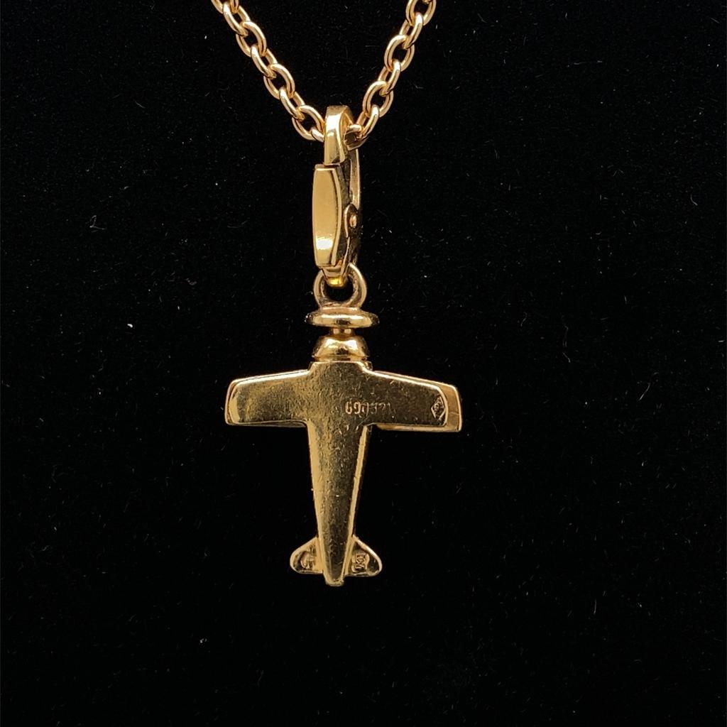 Retro Vintage Cartier Airplane Emerald Set Charm 18 Karat Yellow Gold