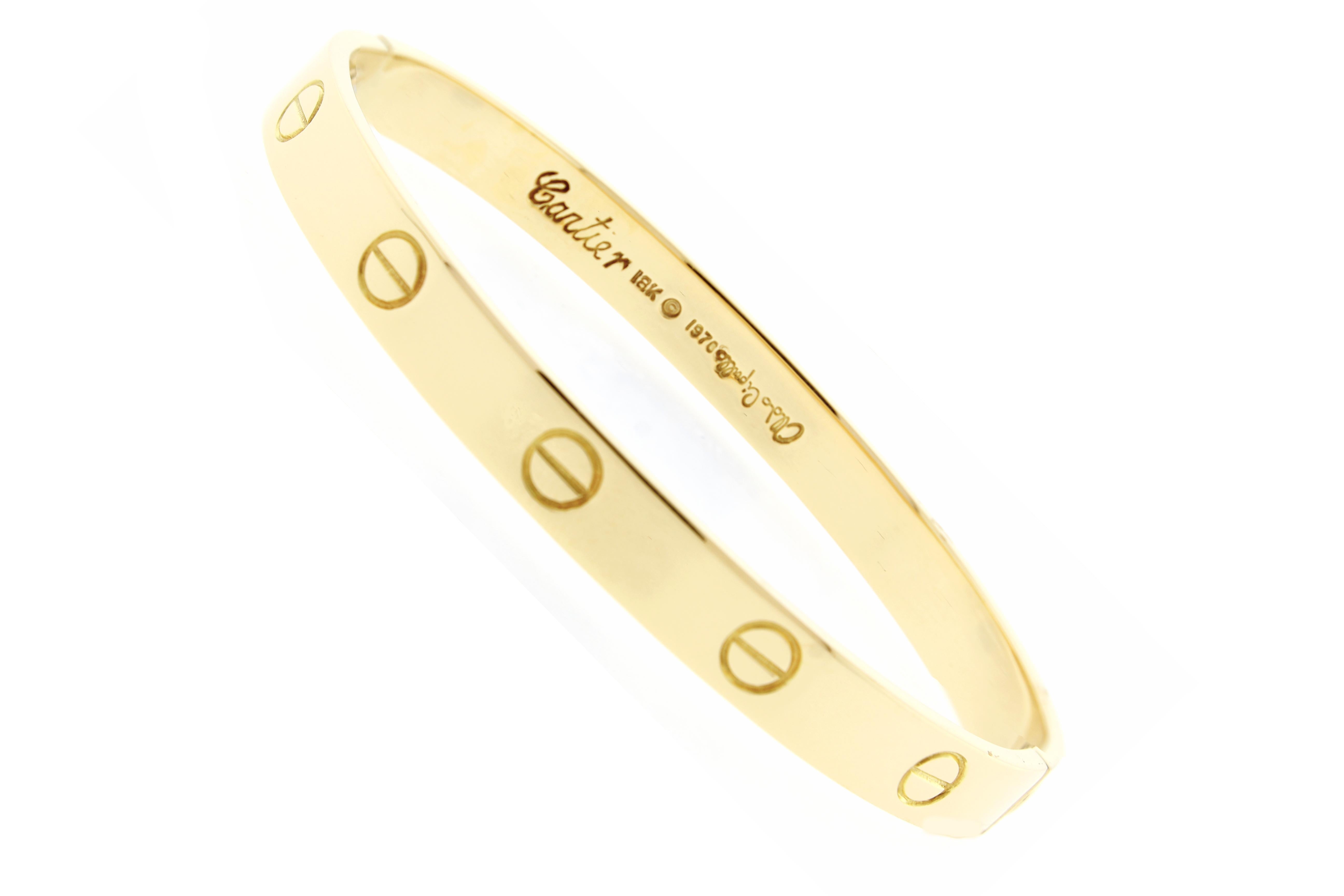  Aldo Cipullo designed the love bracelet for Cartier in 1970.  According to Cipullo, the Cartier Love Bracelet was made to be a love symbol that looked “…semi-permanent—or at least, require a trick to remove…” and should, “…suggest an everlasting