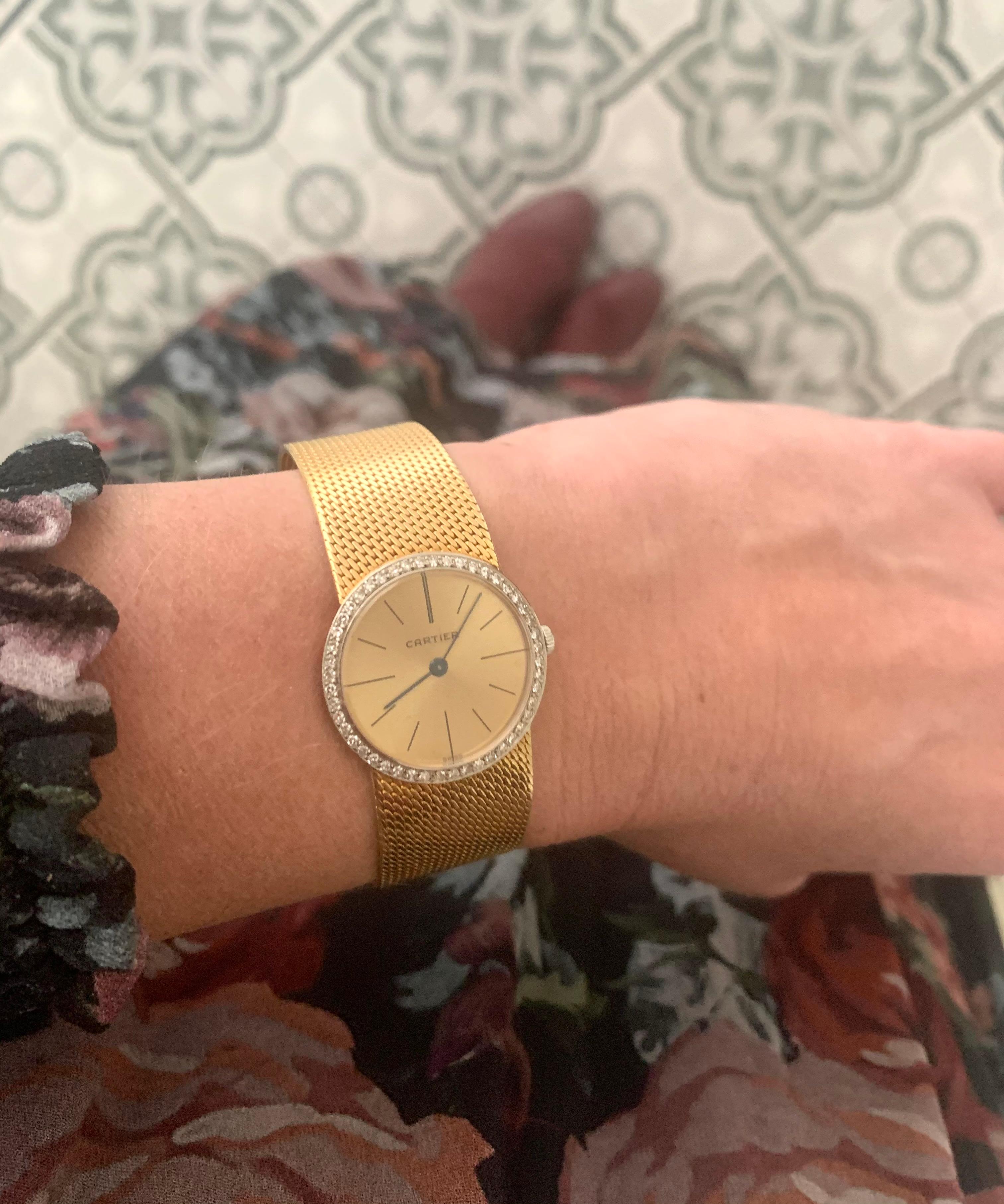 Brilliant Cut Vintage Cartier Altiplano Piaget Movement Diamonds 18 Karat Yellow Gold Watch