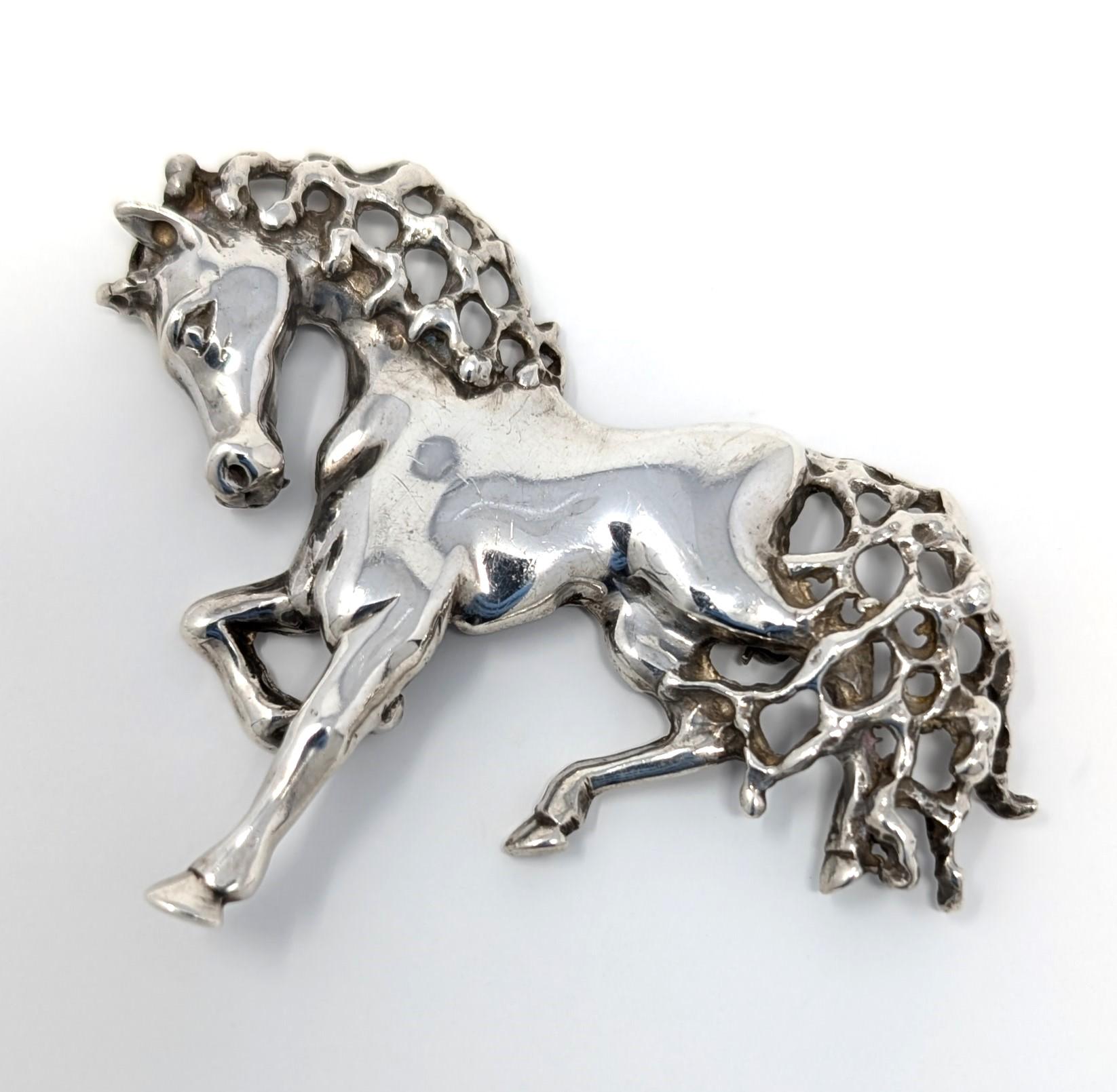 Modernist Vintage Cartier Alwand Vahan 925 Sterling Silver Horse Brooch Pin Signed Jewelry For Sale