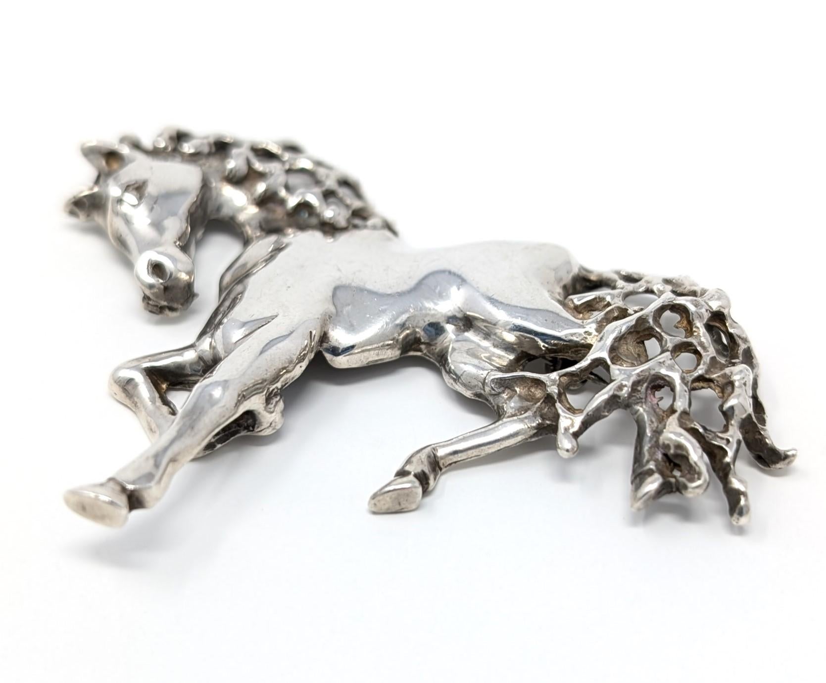 Vintage Cartier Alwand Vahan 925 Sterling Silver Horse Brooch Pin Signed Jewelry In Good Condition For Sale In Greer, SC