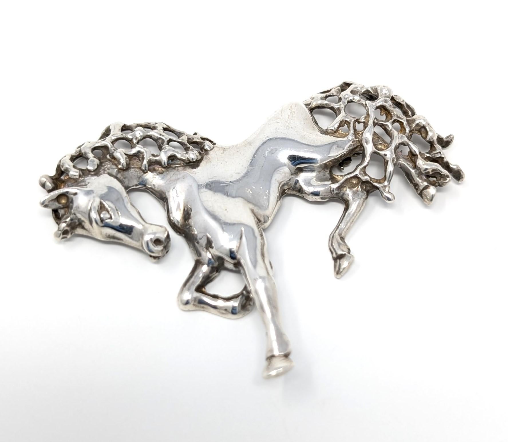 Women's or Men's Vintage Cartier Alwand Vahan 925 Sterling Silver Horse Brooch Pin Signed Jewelry For Sale