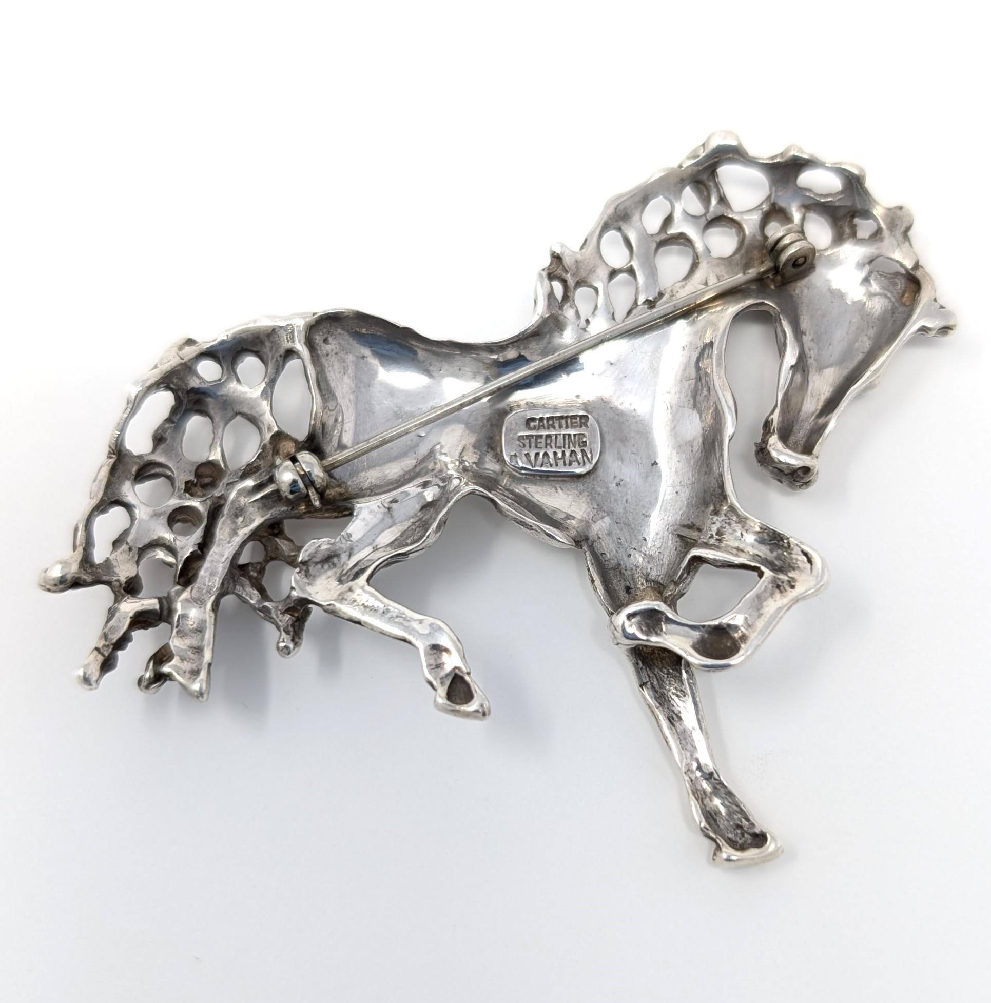Vintage Cartier Alwand Vahan 925 Sterling Silver Horse Brooch Pin Signed Jewelry For Sale 1