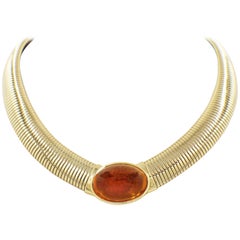 Vintage Cartier Ambra Cabochon Collana con collare in oro giallo 18 carati