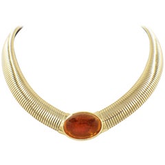 Retro Cartier Amber Cabochon Collar Necklace 18 Karat Yellow Gold