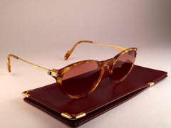 Vintage Cartier Aurore Jaspe Miel Dore Gold Sunglasses  France 18k Gold 1991