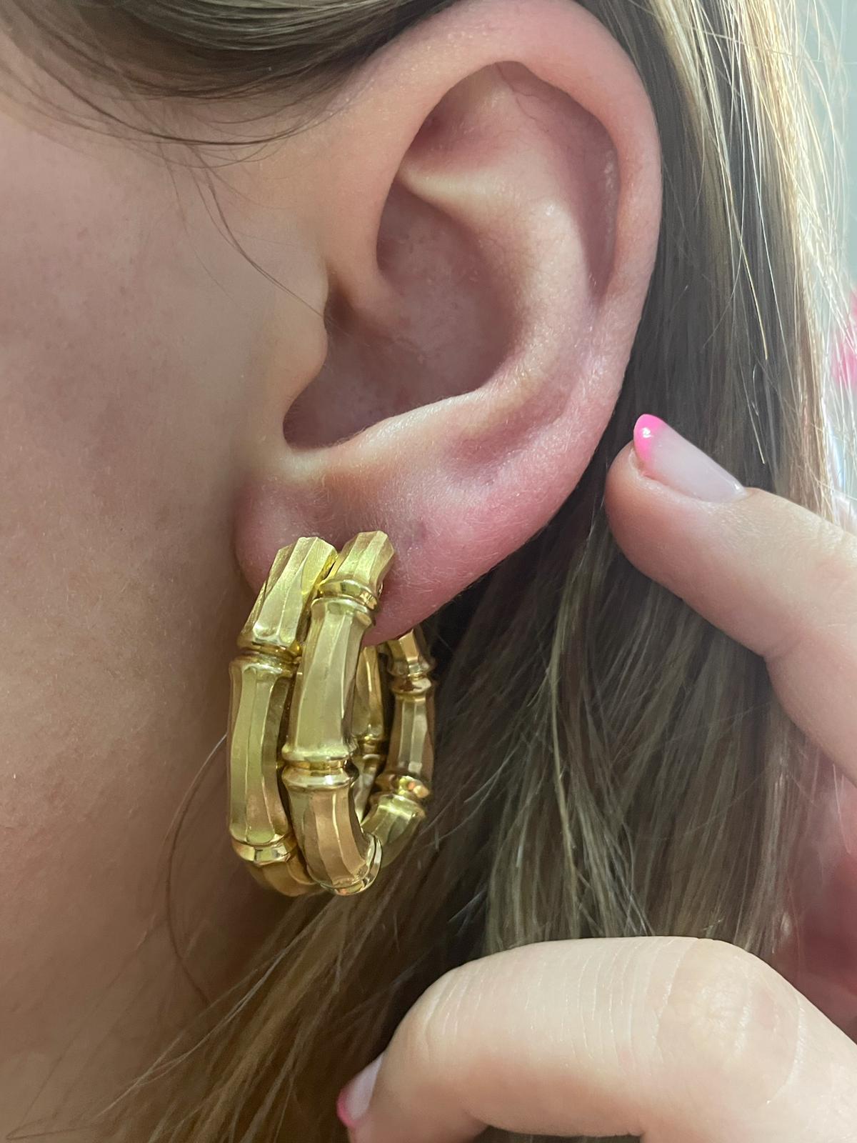 Modern Vintage Cartier Bamboo 18 Karat Yellow Gold Hoop Earrings, Circa 1990 For Sale