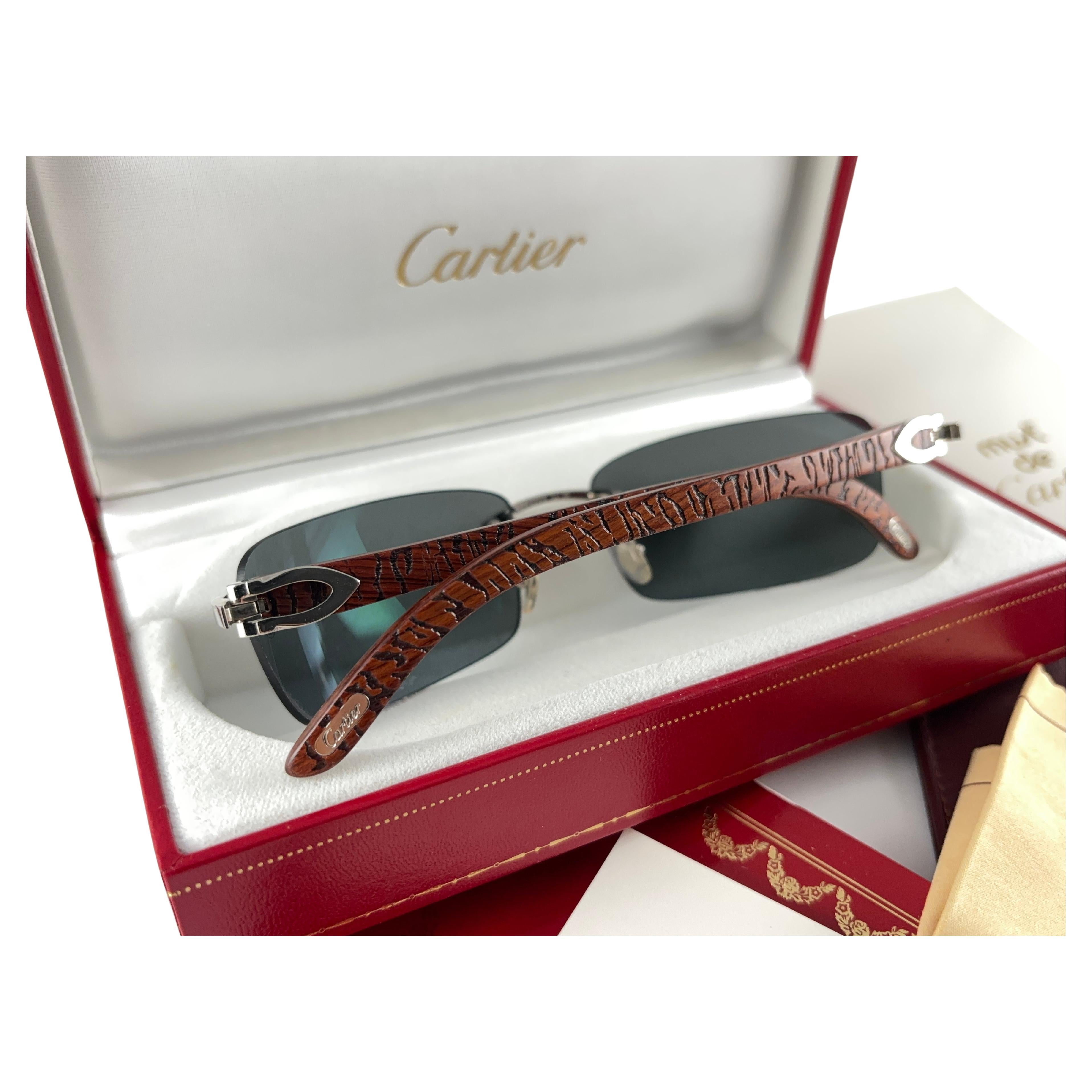 Beige Vintage Cartier Bengali Precious Wood Full Set Platine C Decor France Sunglasses For Sale