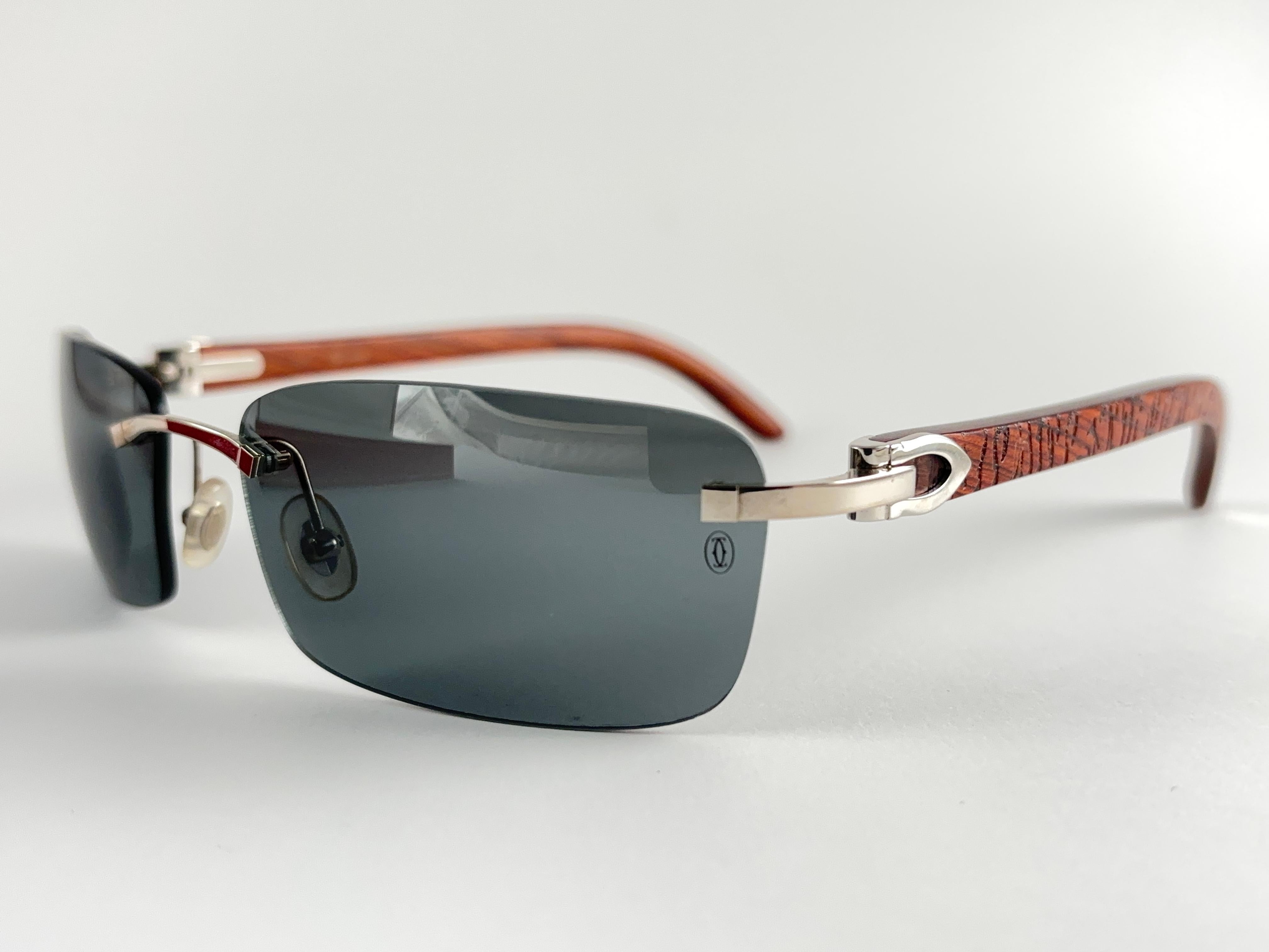 Vintage Cartier Bengali Precious Wood Full Set Platine C Decor France Sunglasses For Sale 1