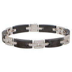 Vintage Cartier Black Ceramic and Diamond Link Bracelet Set in 18k White Gold