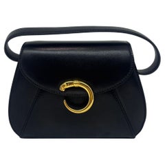 Vintage Cartier Black Leather Mini Panthere Top Handle Bag