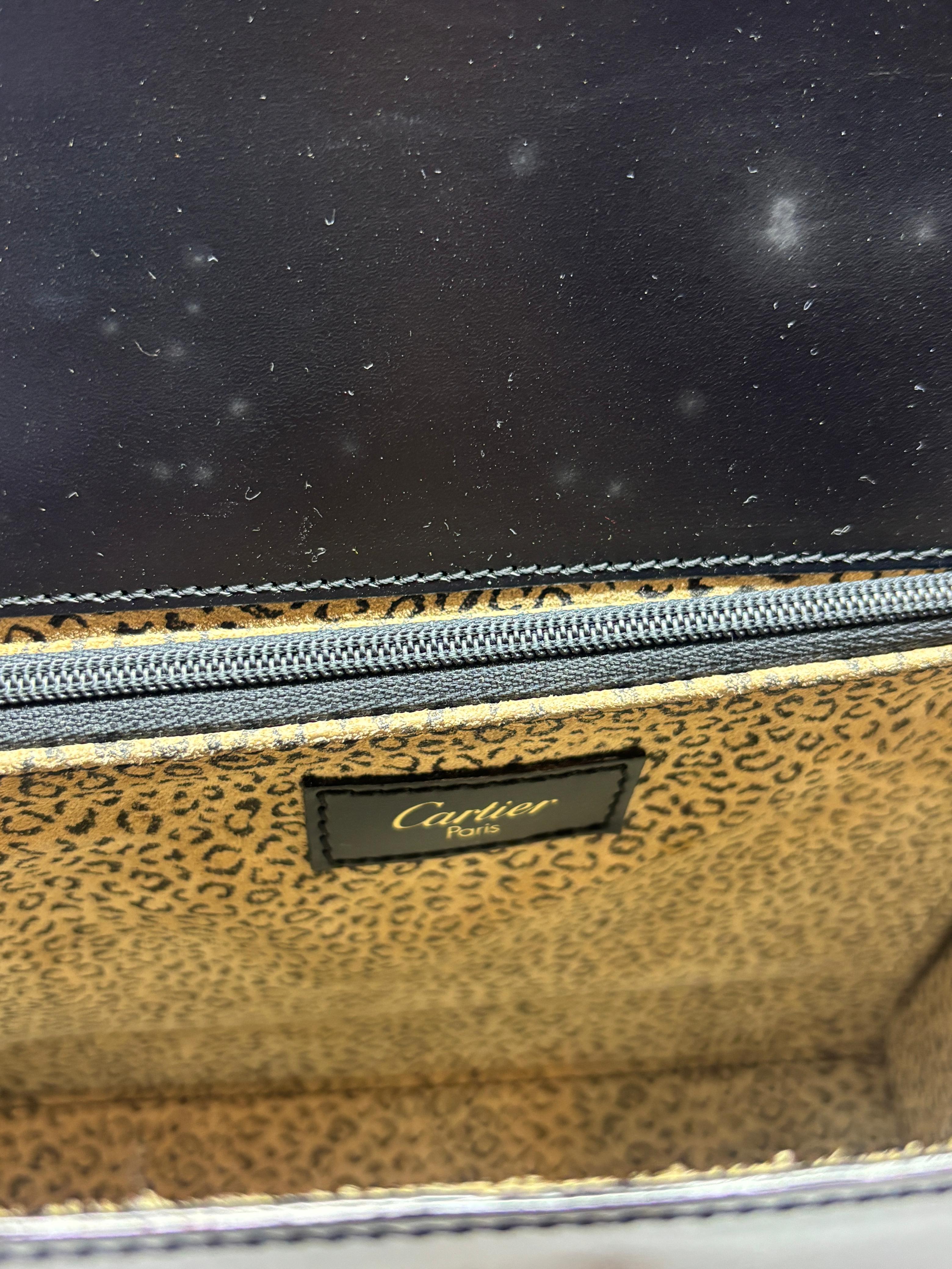 Vintage Cartier Black Leather Panthere Evening Bag For Sale 6