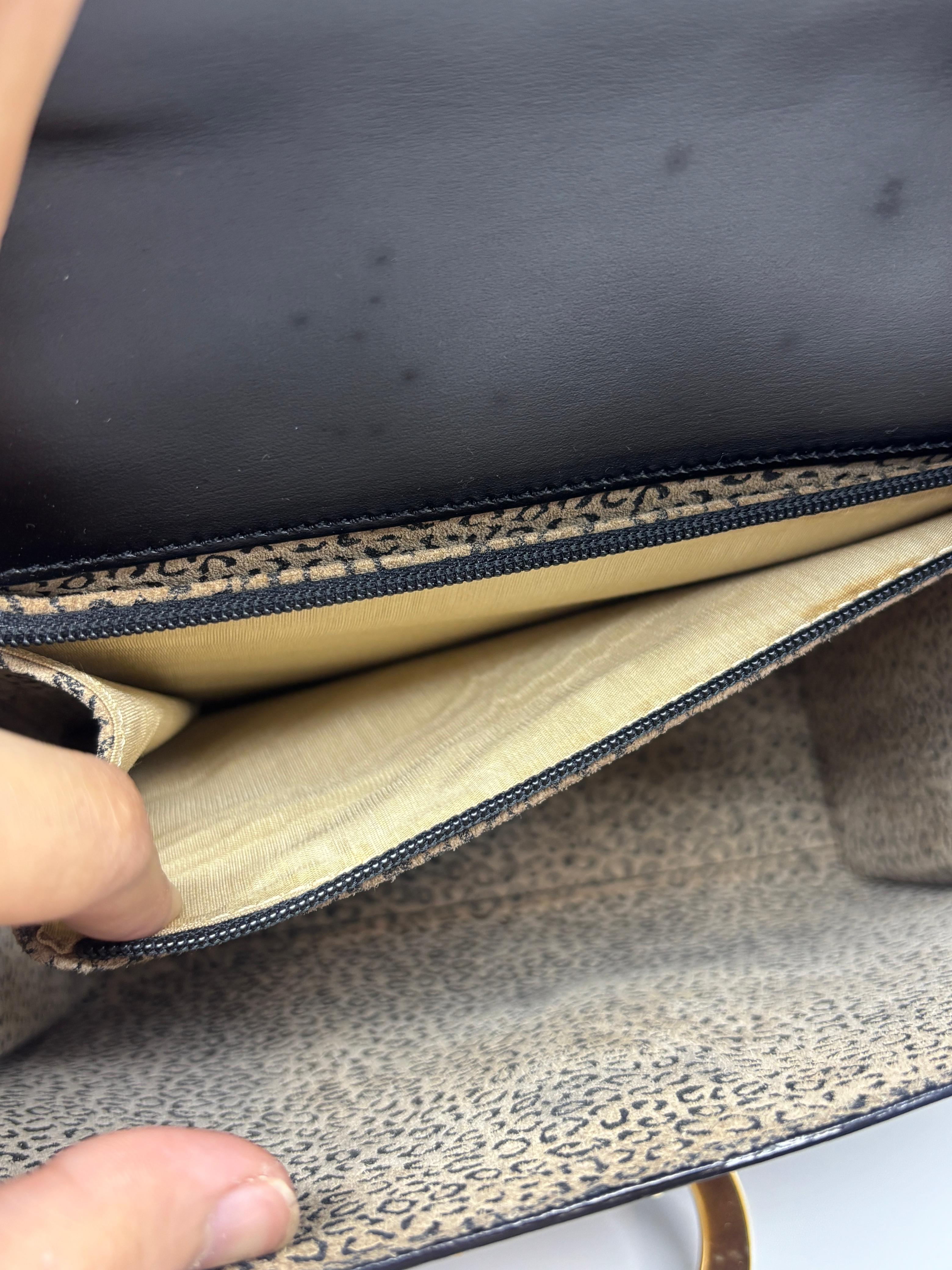 Vintage Cartier Black Leather Panthere Evening Bag For Sale 8