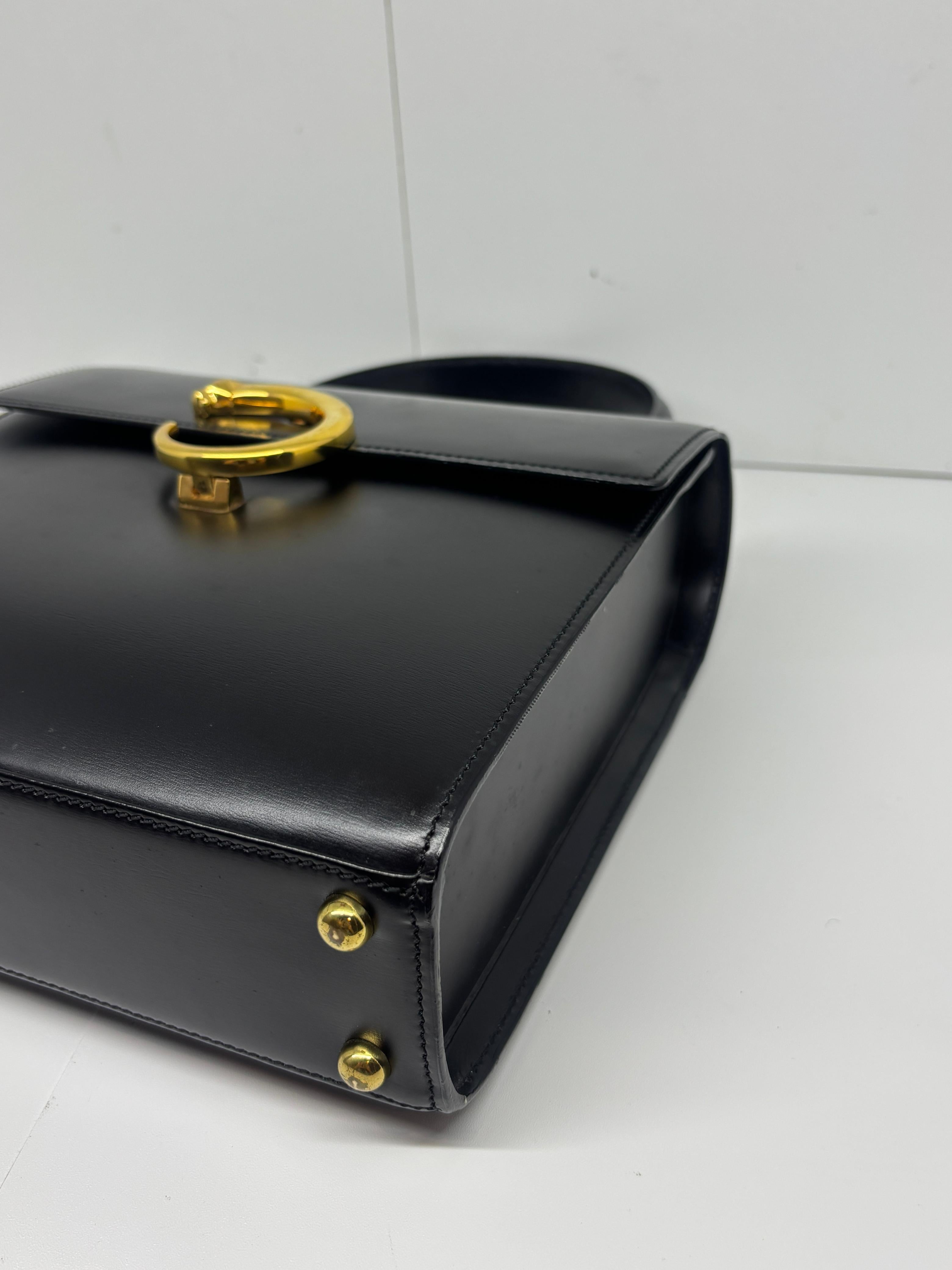Vintage Cartier Black Leather Panthere Evening Bag For Sale 9