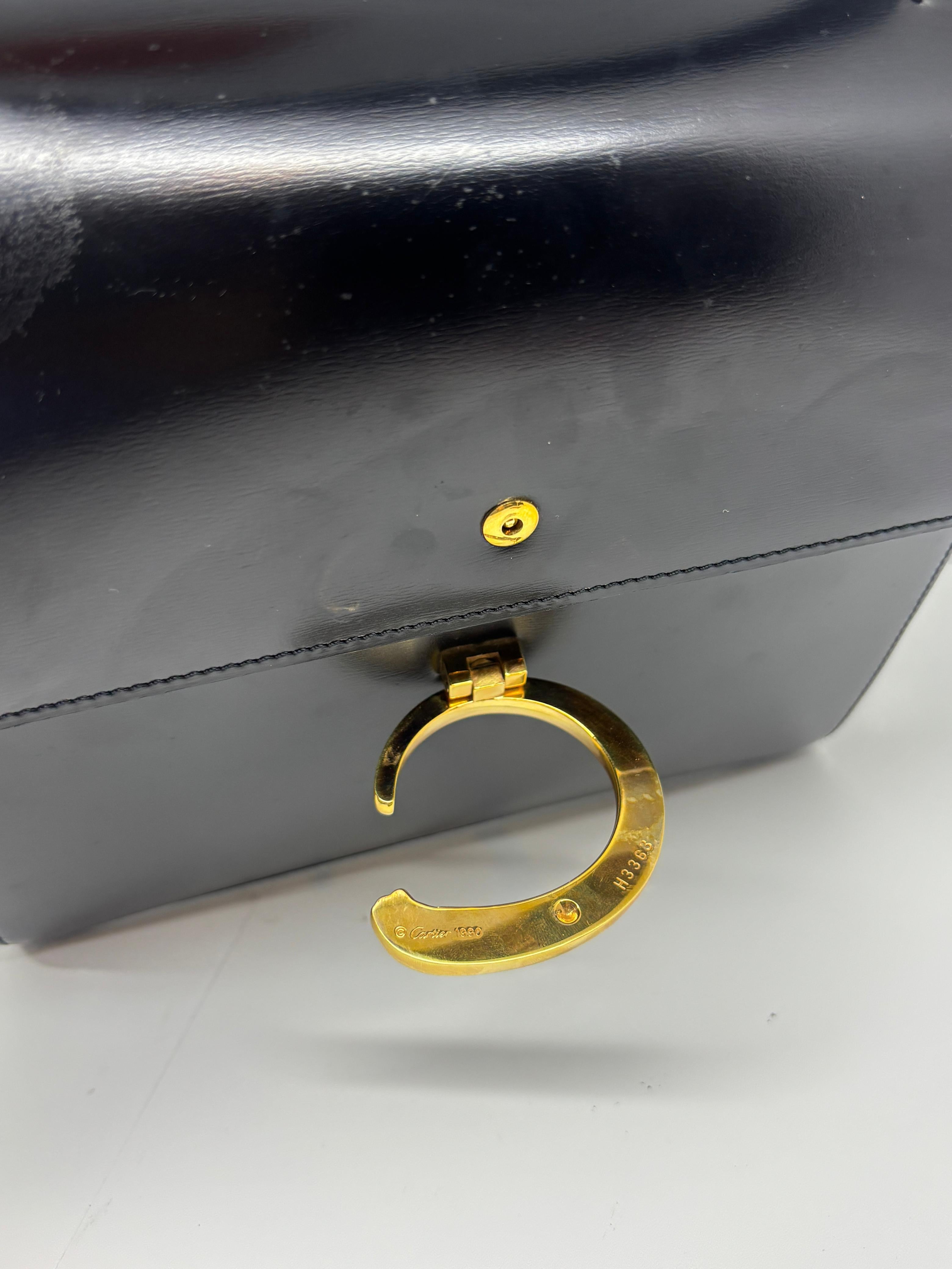 Vintage Cartier Black Leather Panthere Evening Bag For Sale 11
