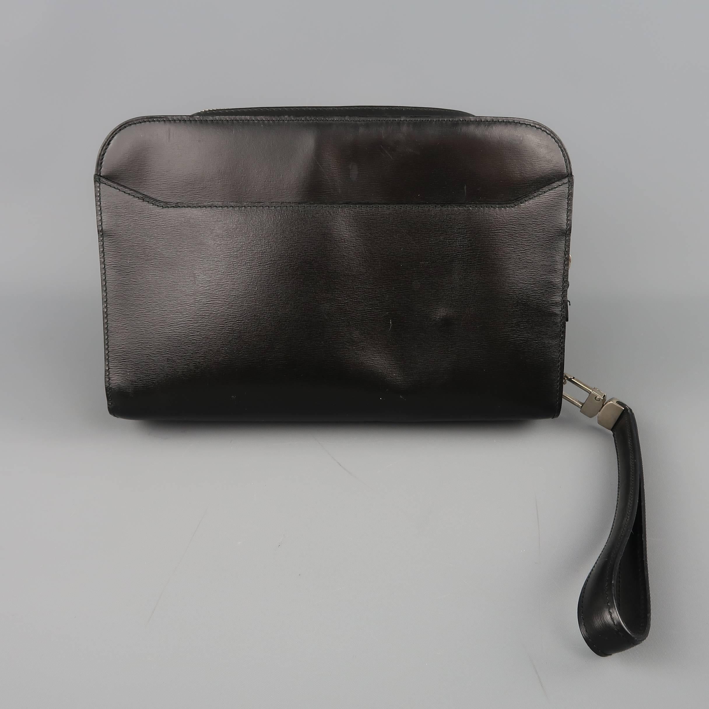 Vintage CARTIER Black Leather Wristlet Travel Toiletry Clutch Bag 2