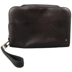 Vintage CARTIER Black Leather Wristlet Travel Toiletry Clutch Bag