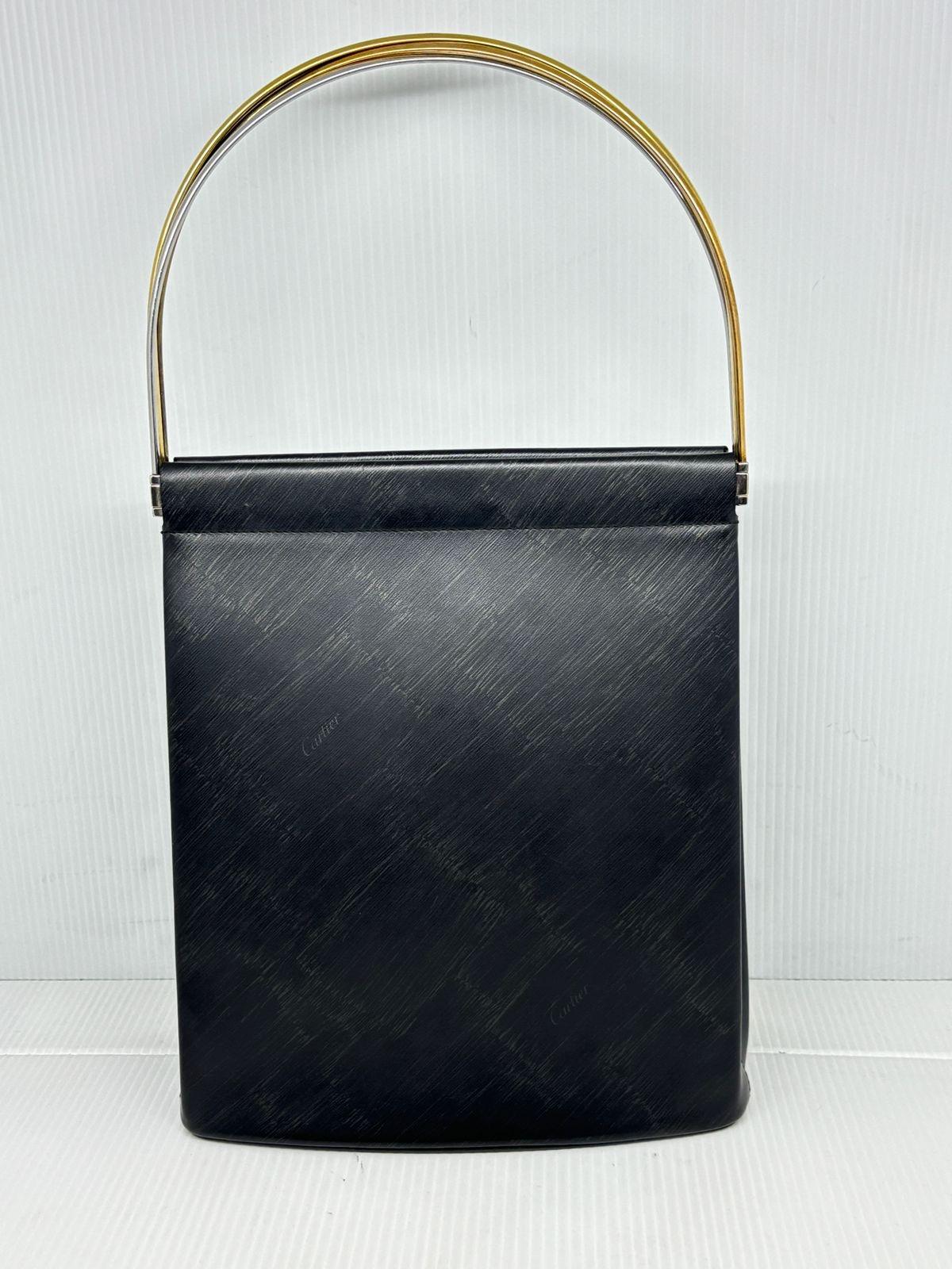 Vintage Cartier Black Small Leather Trinity Tote For Sale 6
