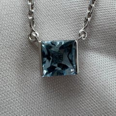 Vintage Cartier Blue Aquamarine Cushion Cut 18k White Gold Tank Pendant Necklace