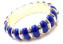 Vintage Cartier Blue Enamel Yellow Gold Wide Bangle Bracelet