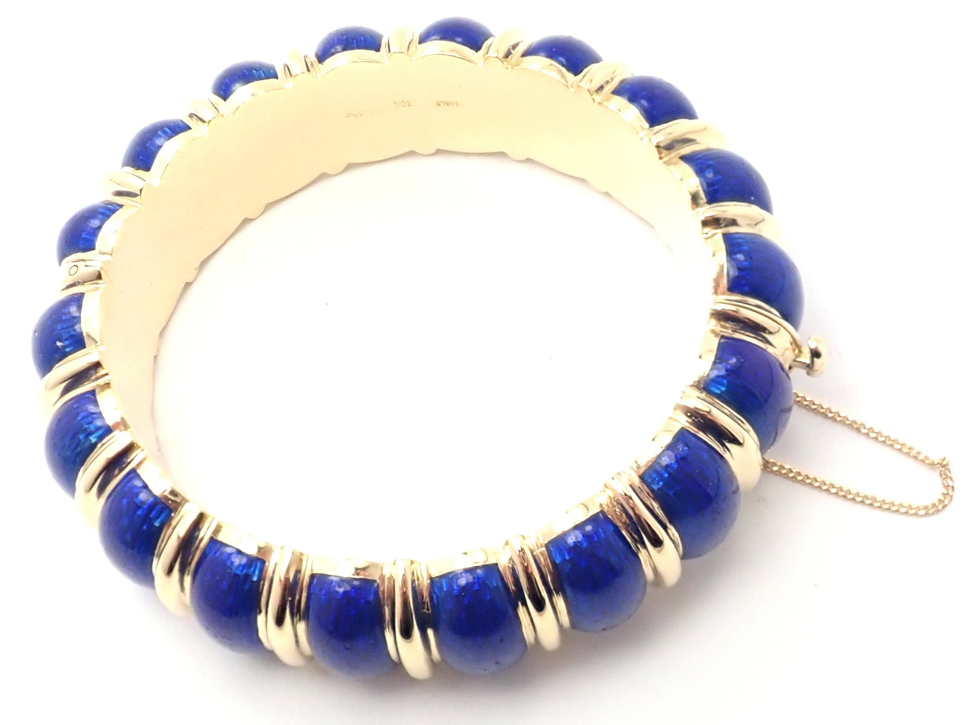 Vintage Cartier Blue Enamel Yellow Gold Wide Bangle Bracelet 1